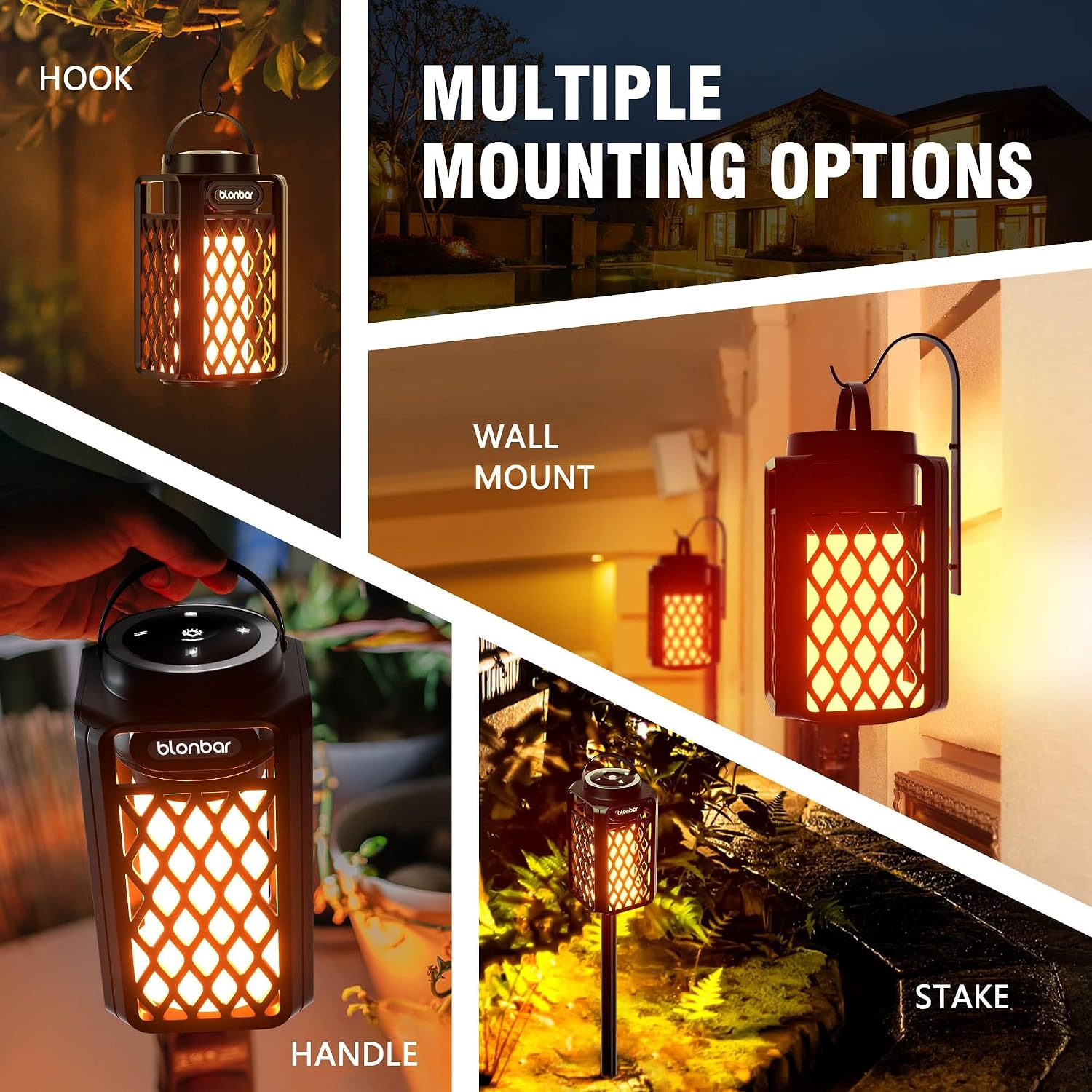 Detalle de blonbar Bluetooth-Lautsprecher mit Flammenlicht (IP65) – Outdoor-Lautsprecher & Taschenlampen-Optik für Terrasse und Garten