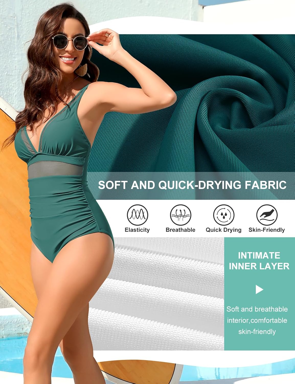 Detalle de CMTOP Costume da bagno intero da donna con scollo a V profondo e spalline regolabili