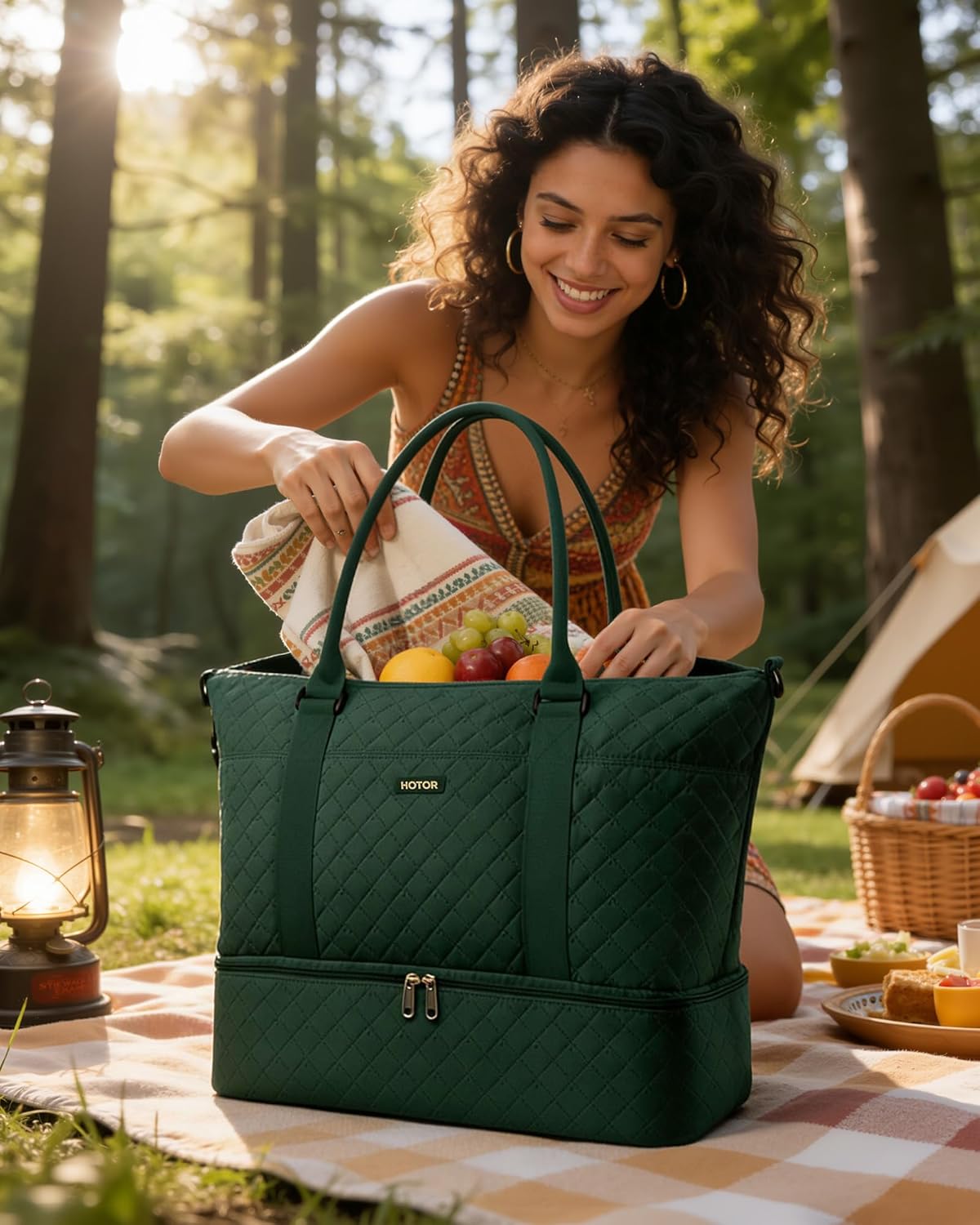Detalle 2 de HOTOR Travel Bags for Women - Lightweight Overnight Holdall with Shoe Compartment (Dark Green) 34 x 45 x 20 cm