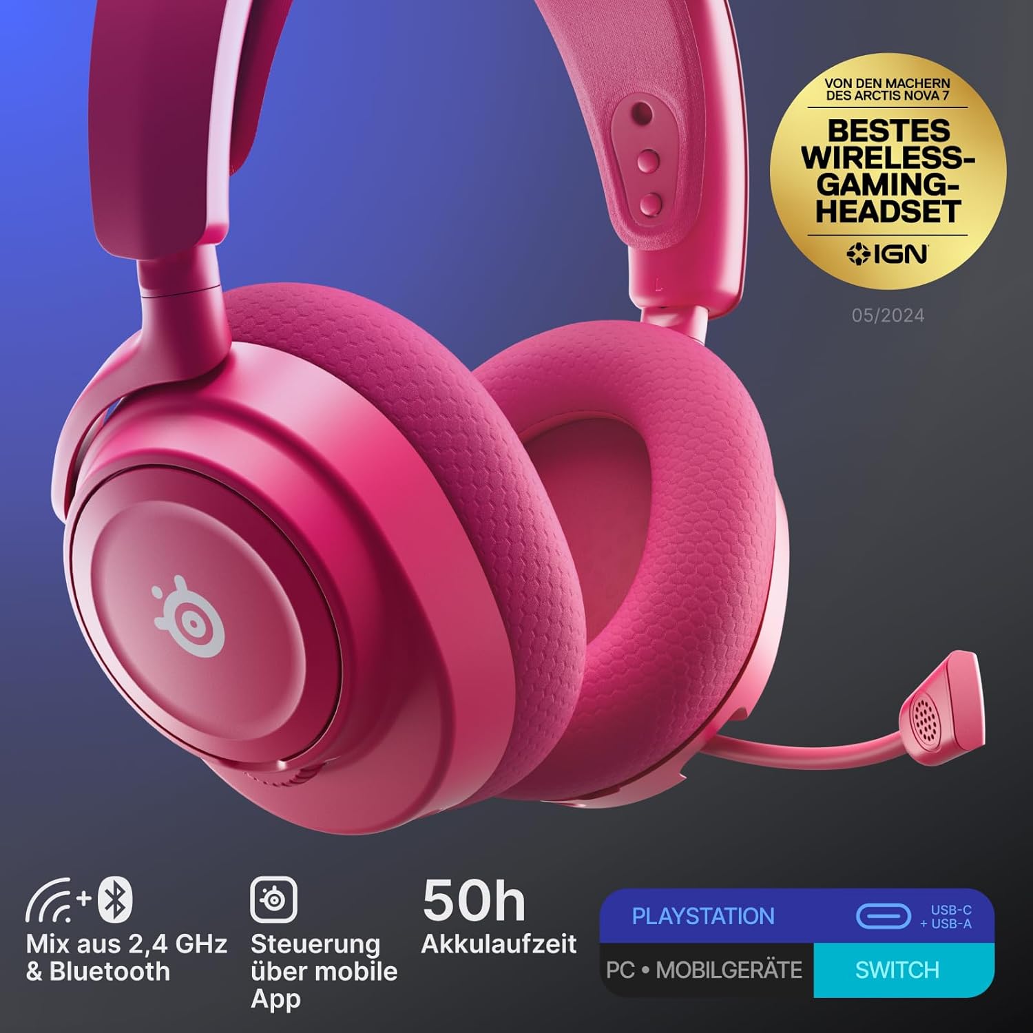 Thumbnail 1 de SteelSeries Arctis Nova 7P Wireless Gen 2 – PS5 Gaming-Headset kabellos (2,4 GHz + Bluetooth) in Magenta