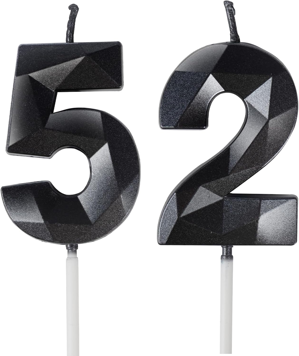 Geburtstagskerzen Zahl 52 Schwarz – 3D-Deko für Kuchen (2-teilig)