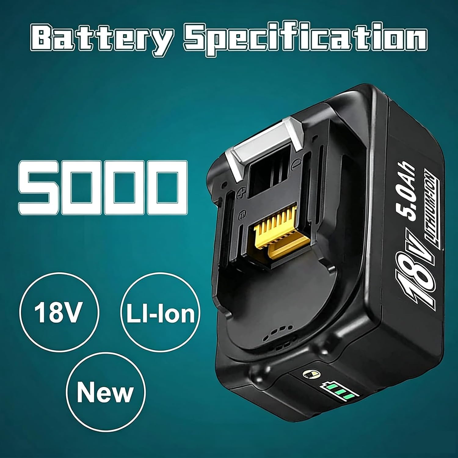 Detalle de Replacement for Makita 18V Batteries: 2 x 5.0Ah LXT Pack with DC18RD Charger
