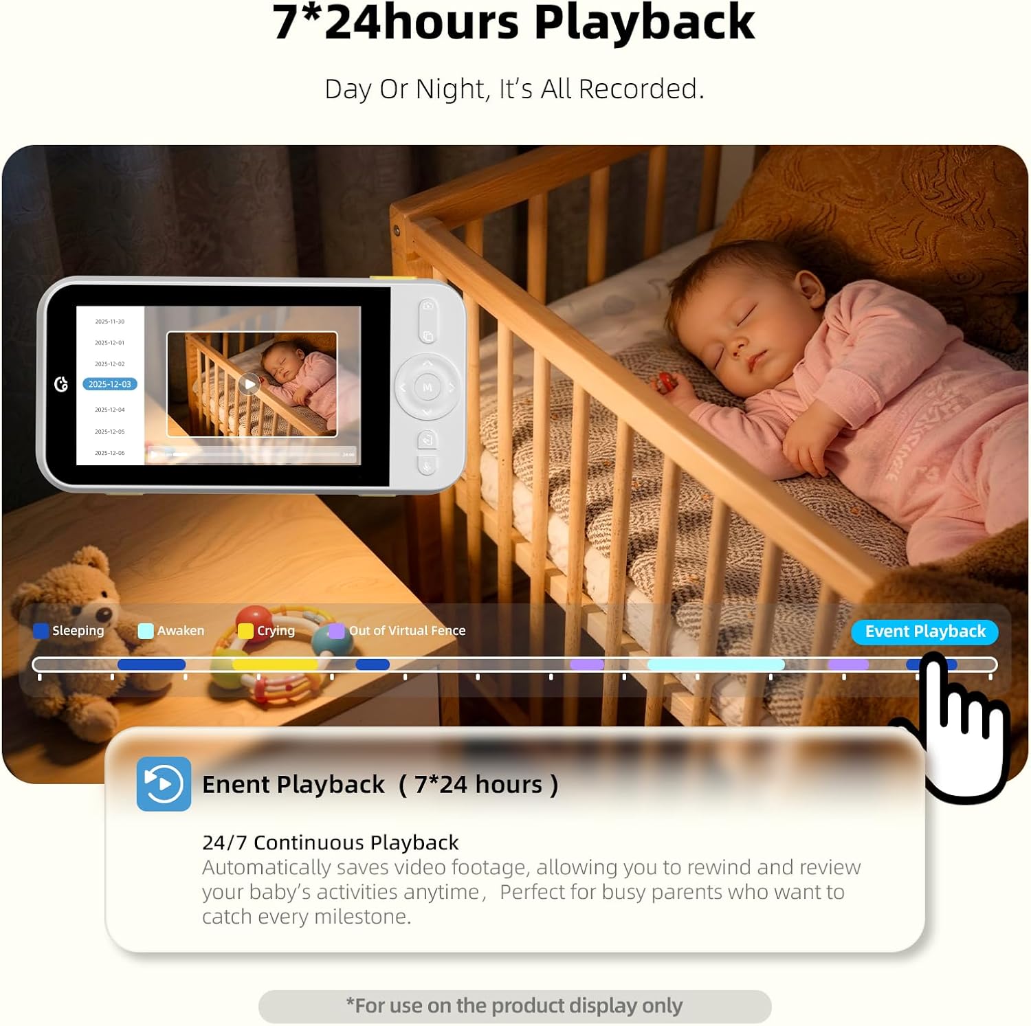 Thumbnail 3 de Ellie Baby Pro Ellie Pro Baby Monitor with Camera & Audio (5'' IPS, 2K UHD, 6000mAh, Pan-Tilt Remote)