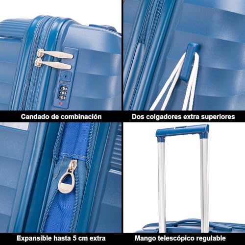 Detalle de Maleta 1990s Grande Expandible 75 cm con 4 Ruedas y Candado Incrustado (Azul Marino, 117 L, 25 kg)