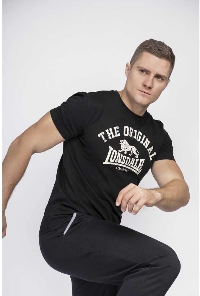 Detalle de Lonsdale Slim Fit Original långärmad T-shirt med flocktryck på bröstet