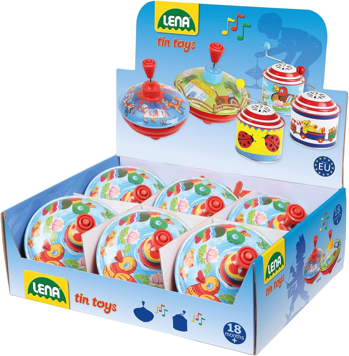 Detalle 2 de LENA tin toys 52410 bromtol met eendjes, metalen tol met handgreep