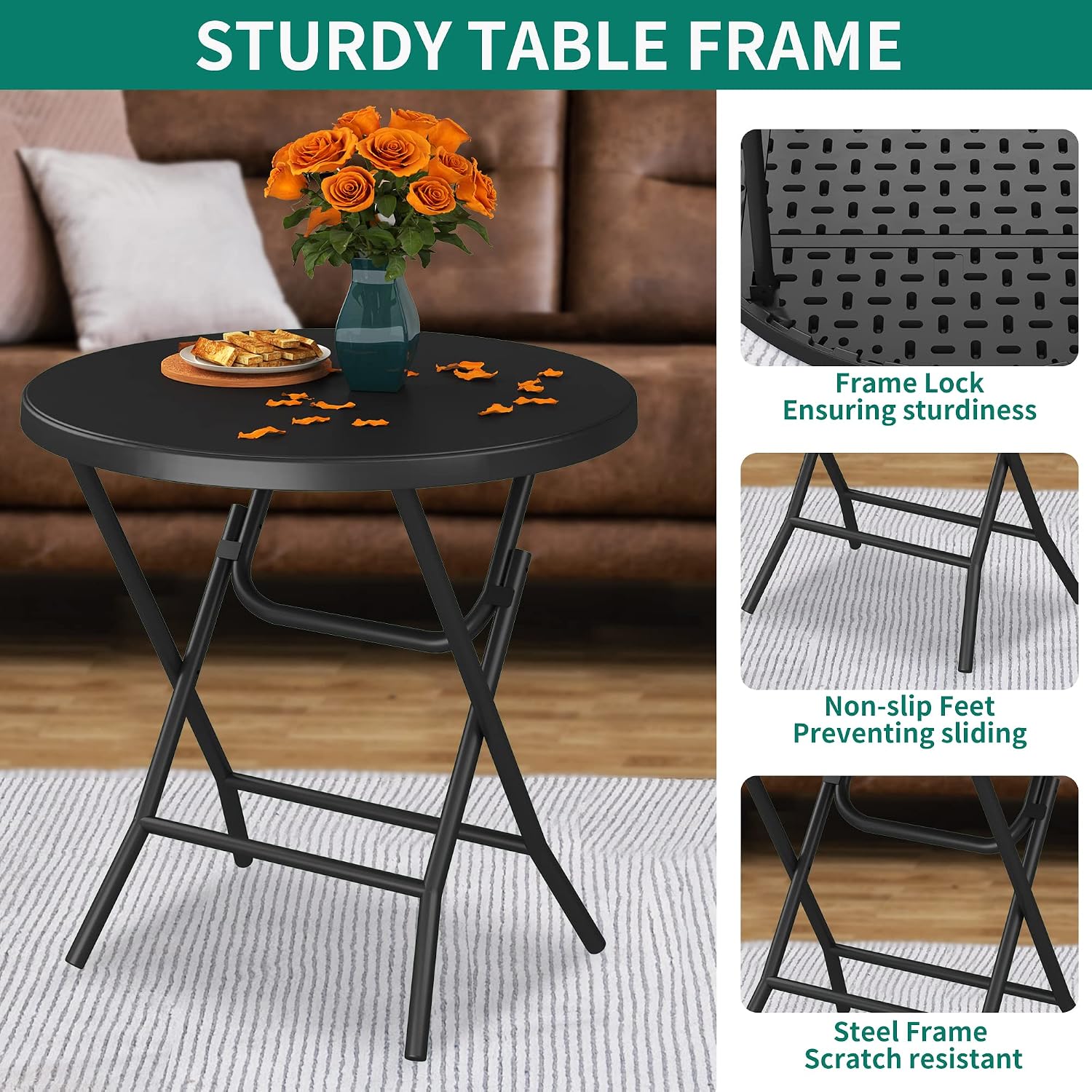 Thumbnail 3 de YITAHOME 80 cm runder Klapptisch – wetterfester Balkon- und Gartentisch mit Rostschutzrahmen