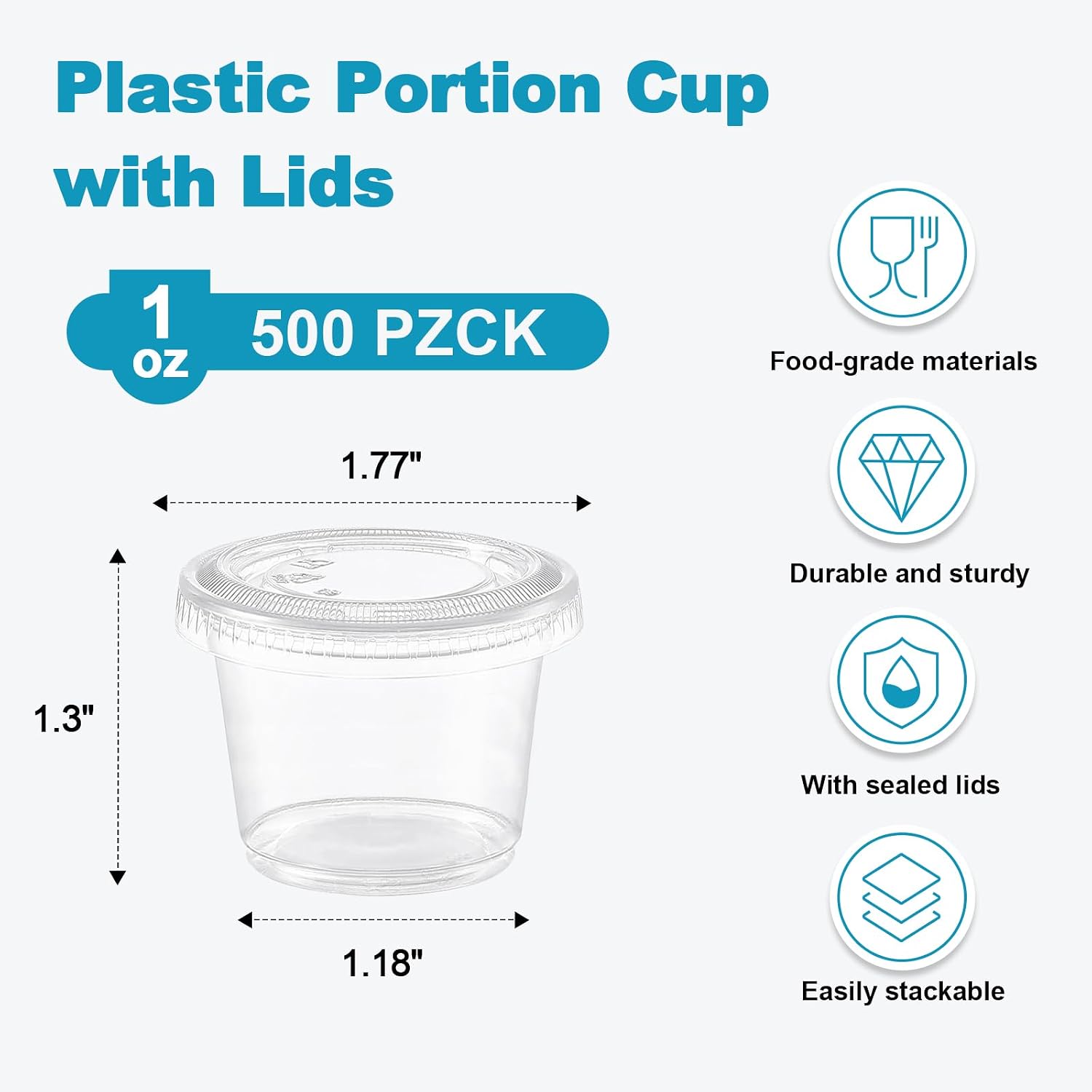 Detalle de Lamosi 500 Set 1 oz Jello Shot Cups with Lids – Bulk 1 oz Disposable Condiment Cups for Storage, Dressing, and Dipping