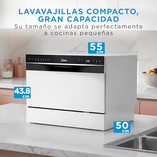 Detalle de Midea Lavavajillas Pequeño Blanco 55 cm | 6 servicios, portátil y sin instalación