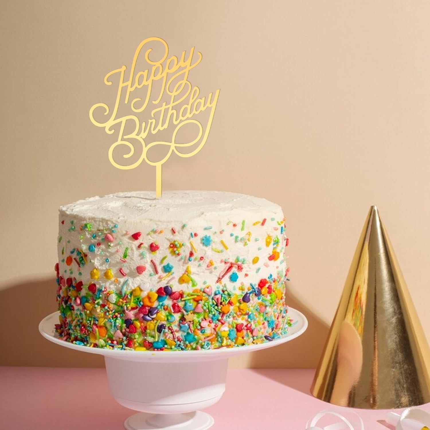 Detalle de 6 pcs Happy Birthday Cake Toppers Gold Mirror Acrylic Cake Decorations