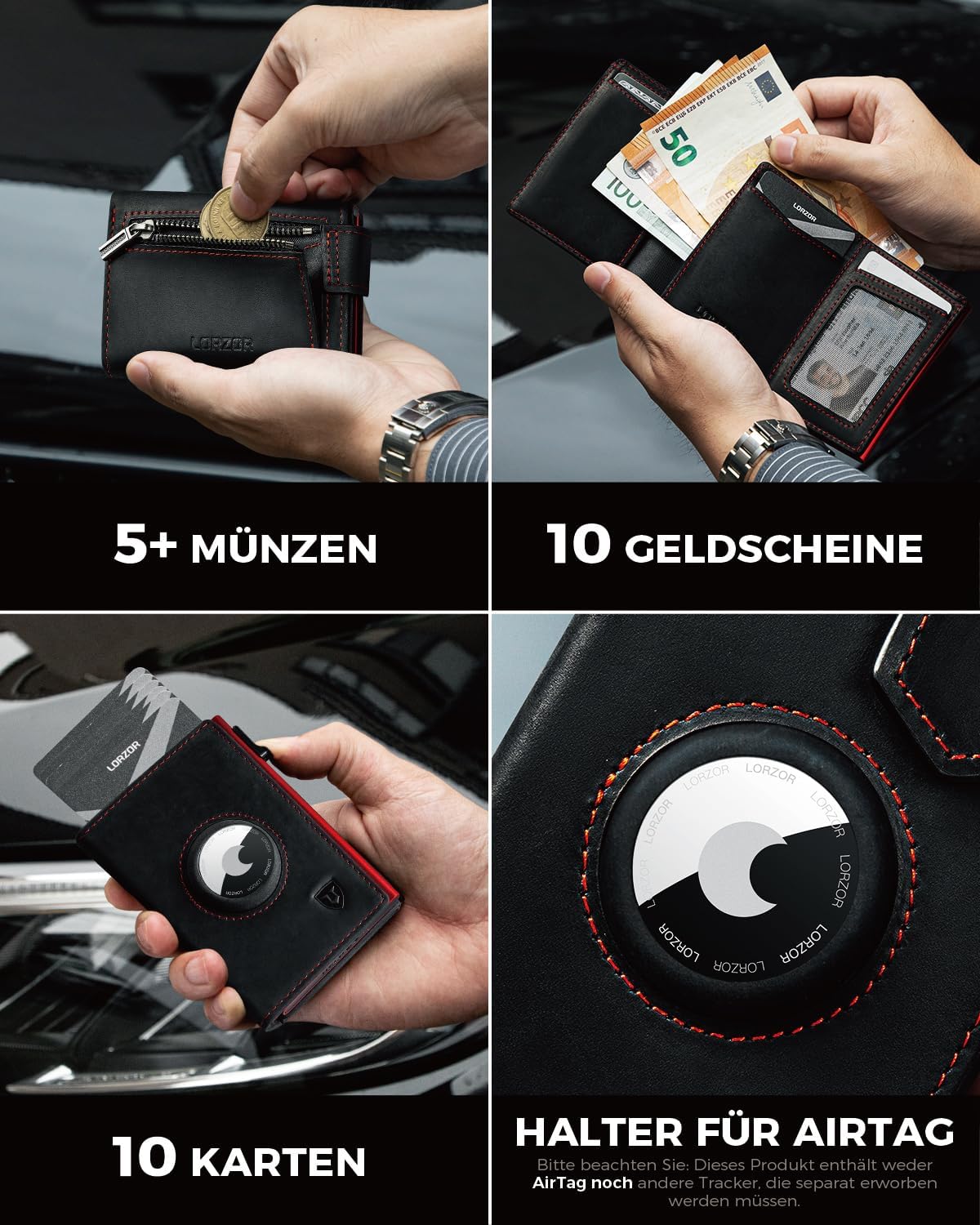 Thumbnail 4 de LORZOR Airtag Wallet Slim Rot 10 Karten