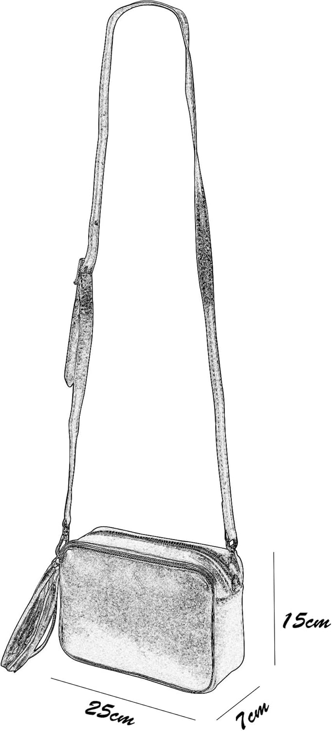 Detalle de SH Leder Chiara G209 – Borsa a tracolla in vera pelle con chiusura lampo, 21 x 15 cm