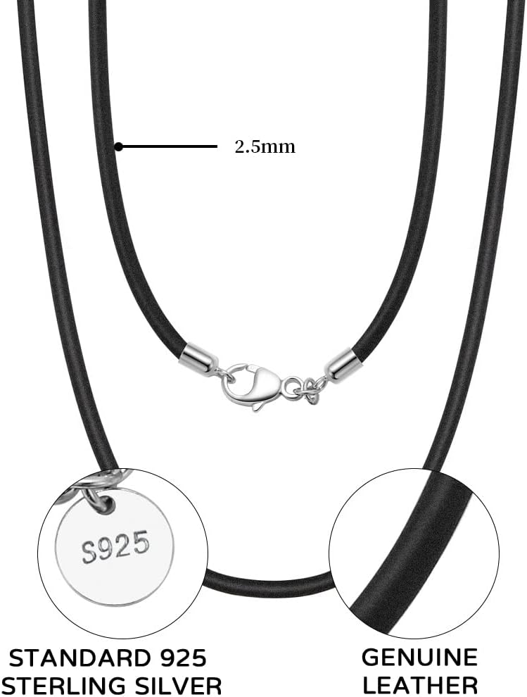 Detalle de Viwind Echtleder Halskette 2,5/3 mm breit - Unisex Schmuckkette aus Leder mit 925er Silberverschluss inkl. Geschenkbox