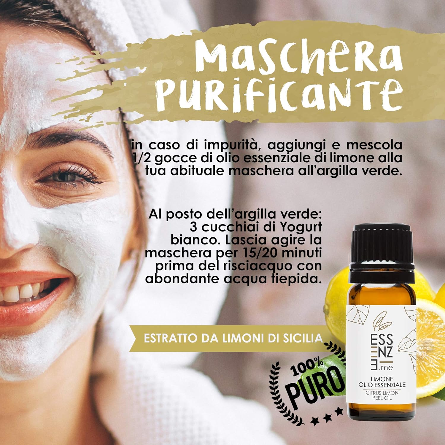 Detalle de ESSENZE OLIO ESSENZIALE DI LIMONE 100% Naturale, 10ml – Diffusore e Cura della pelle