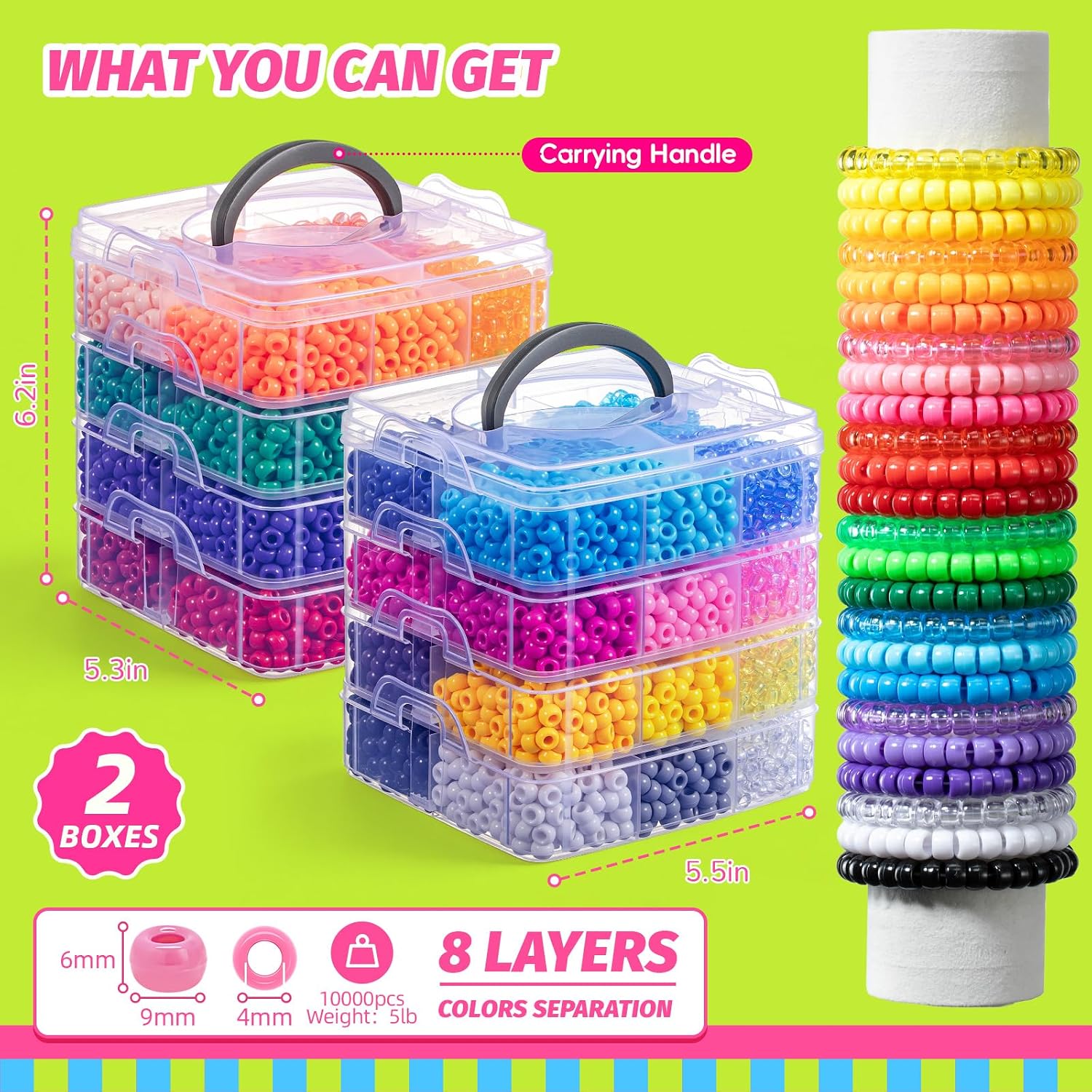 Thumbnail 2 de Simetufy 10,000-Piece Pony Bead Kit, 48 Colors, 6 × 9 mm