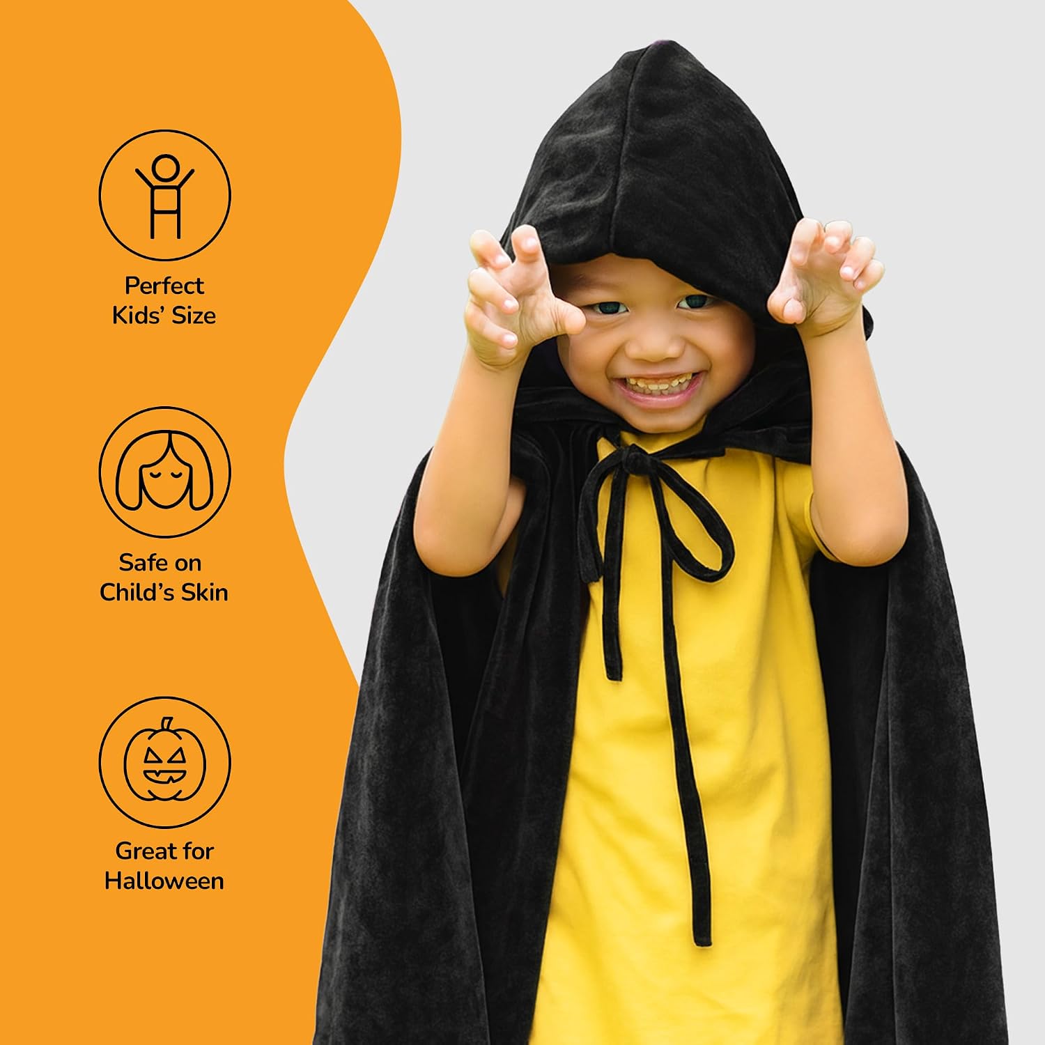 Detalle de ArtCreativity Velvet Hooded Cloak for Kids, 4 ft, String Closure