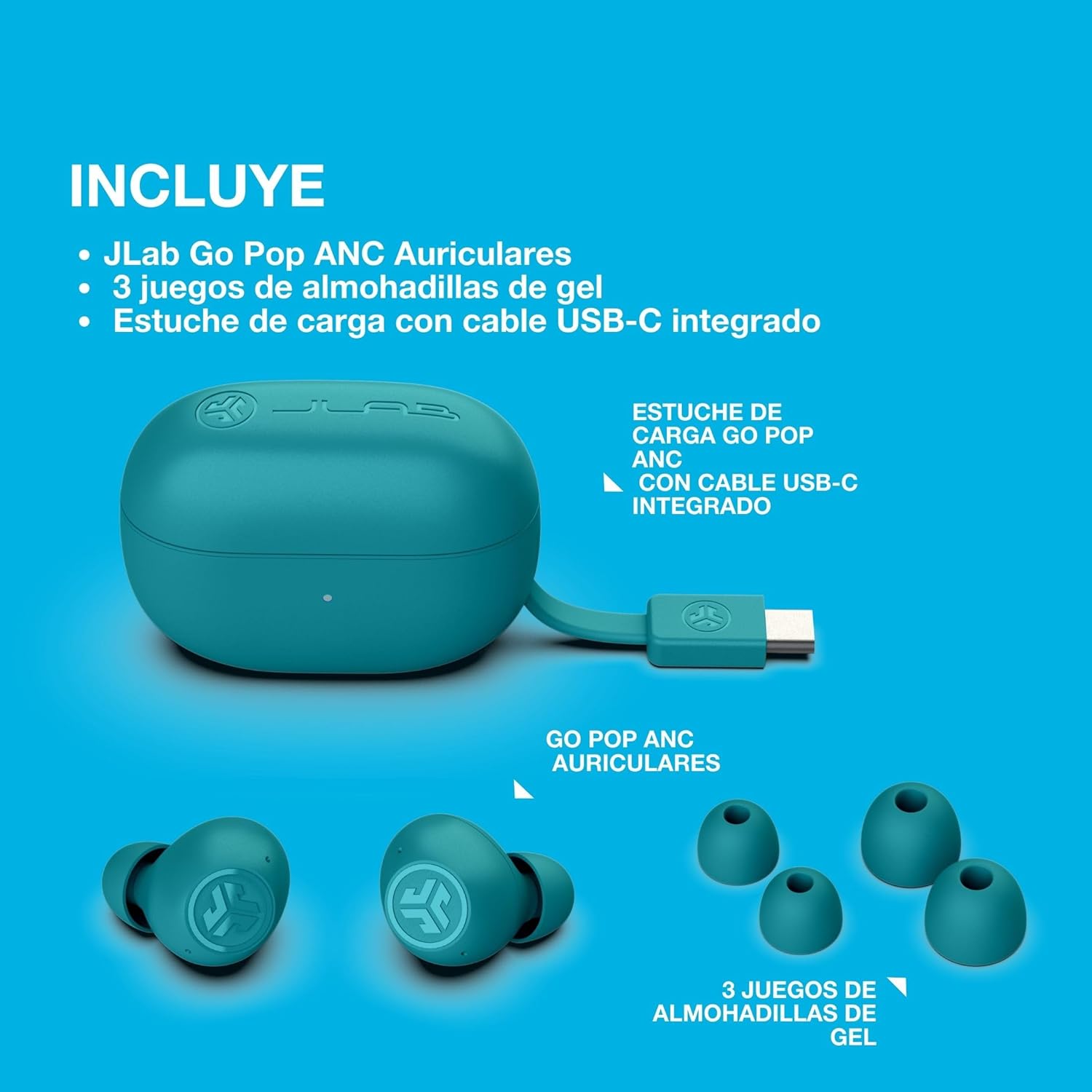 Thumbnail 5 de JLab Go Pop ANC Auricolari Bluetooth ANC, 24+ h autonomia, IP55 – Verde Petrolio