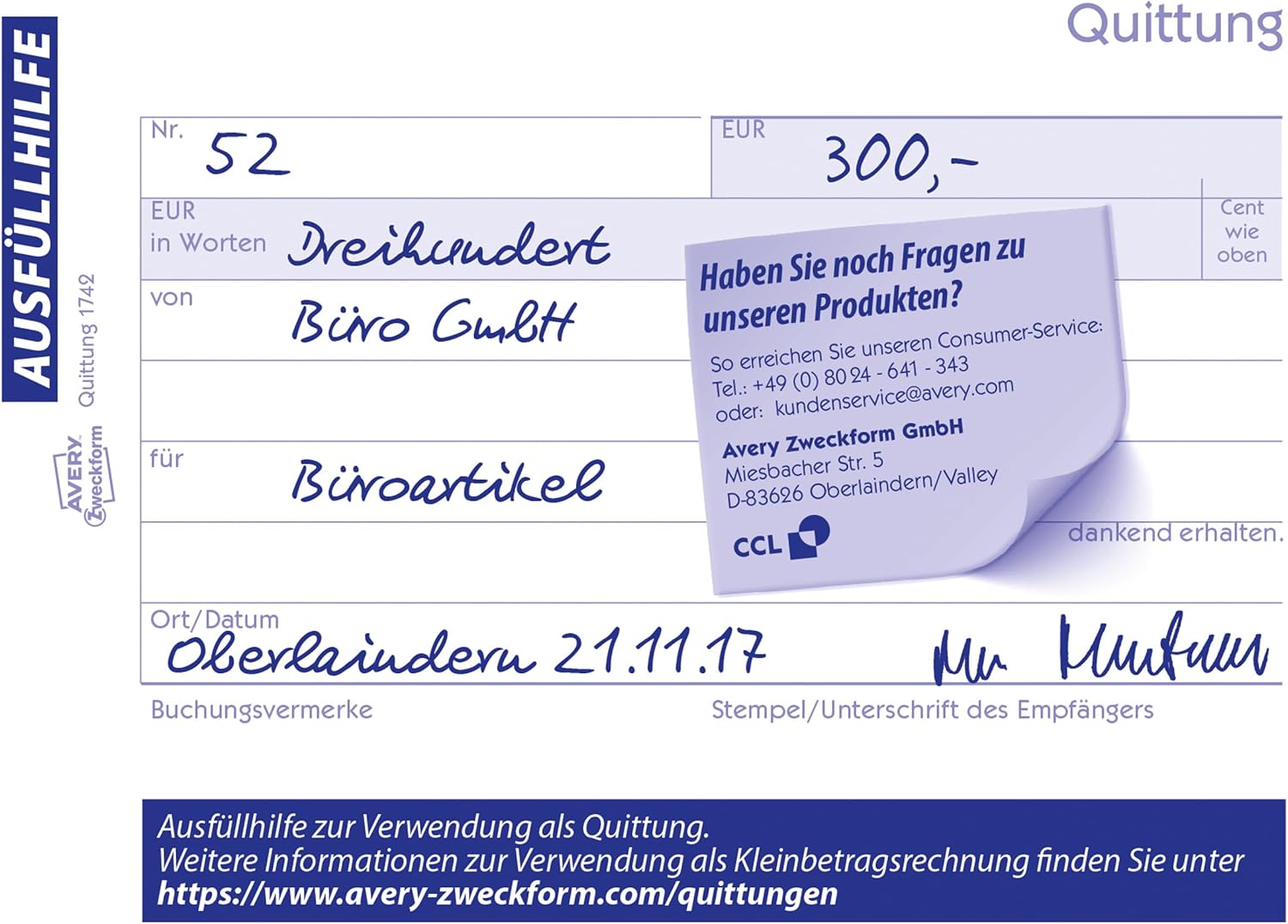 Detalle de AVERY Zweckform 1742-5 Quittungsblock Kleinunternehmer (A6 quer, 2x40 Blatt, 5er-Pack)