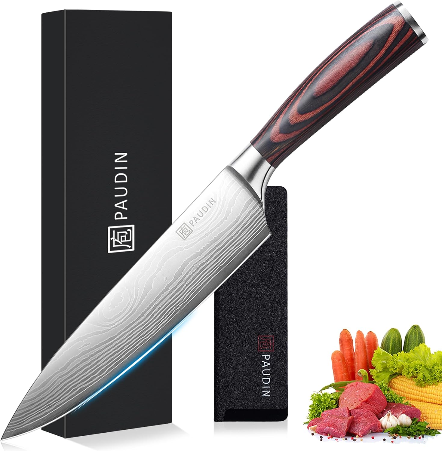 Detalle de PAUDIN 8-Inch Chef Knife, High-Carbon Stainless Steel, Wood Handle
