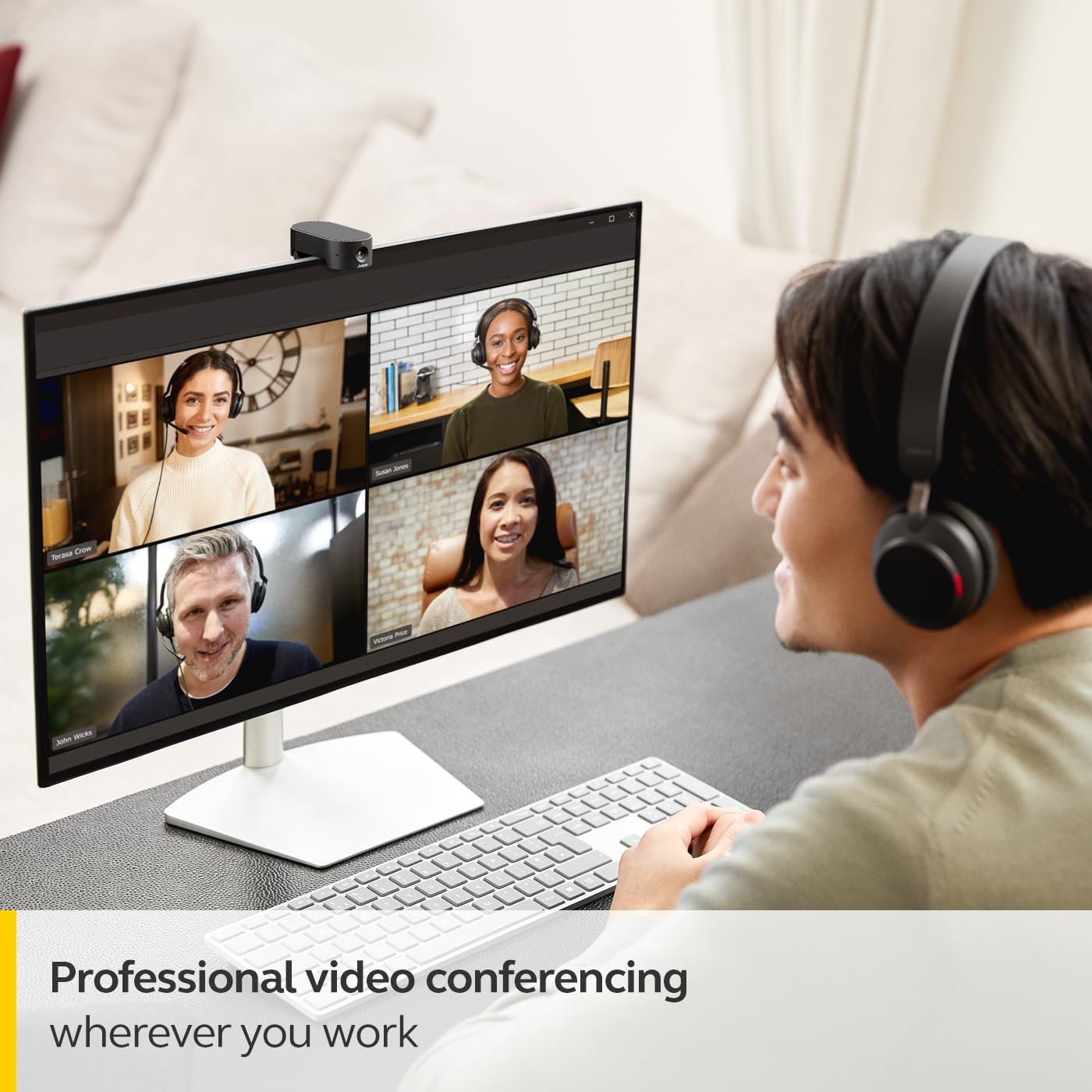 Thumbnail 1 de Jabra PanaCast 20 webcam 4K Plug & Play con IA, zoom intelligente e ottimizzazione dell’illuminazione