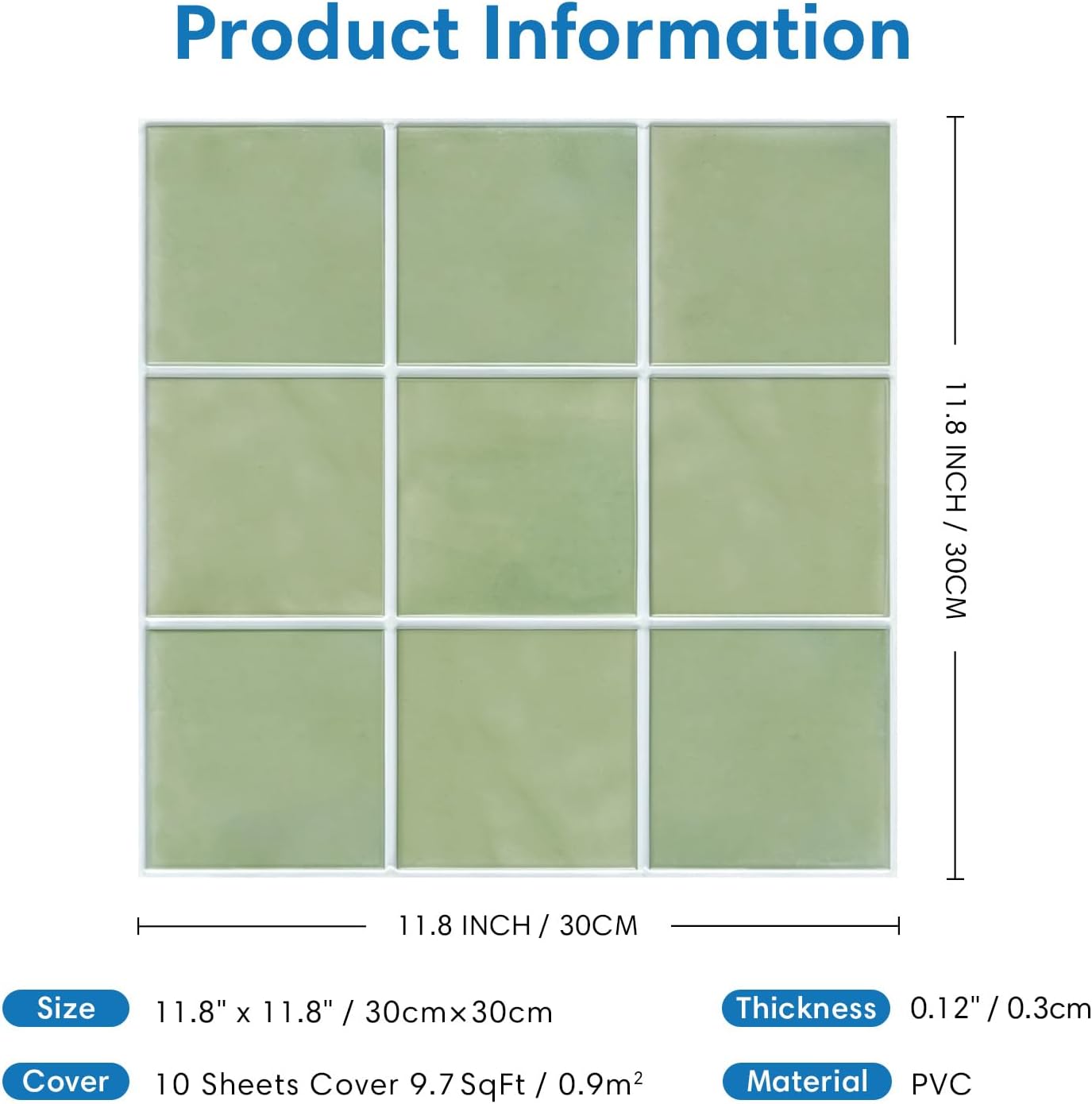 Detalle de COMSTICKC zelfklevende wandtegels, saliegroen PVC met 3D-textuur, 10 stuks