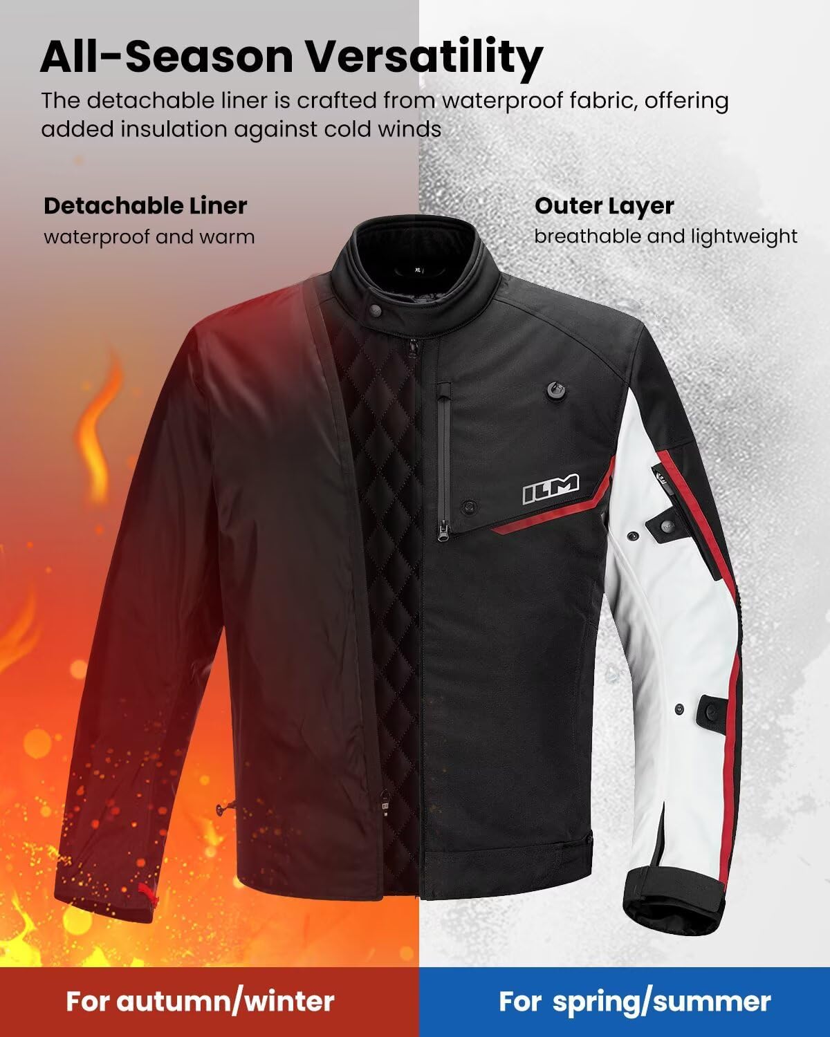 Detalle de ILM JF2 Motorcycle Jacket with CE Armor, Detachable Waterproof Thermal Liner