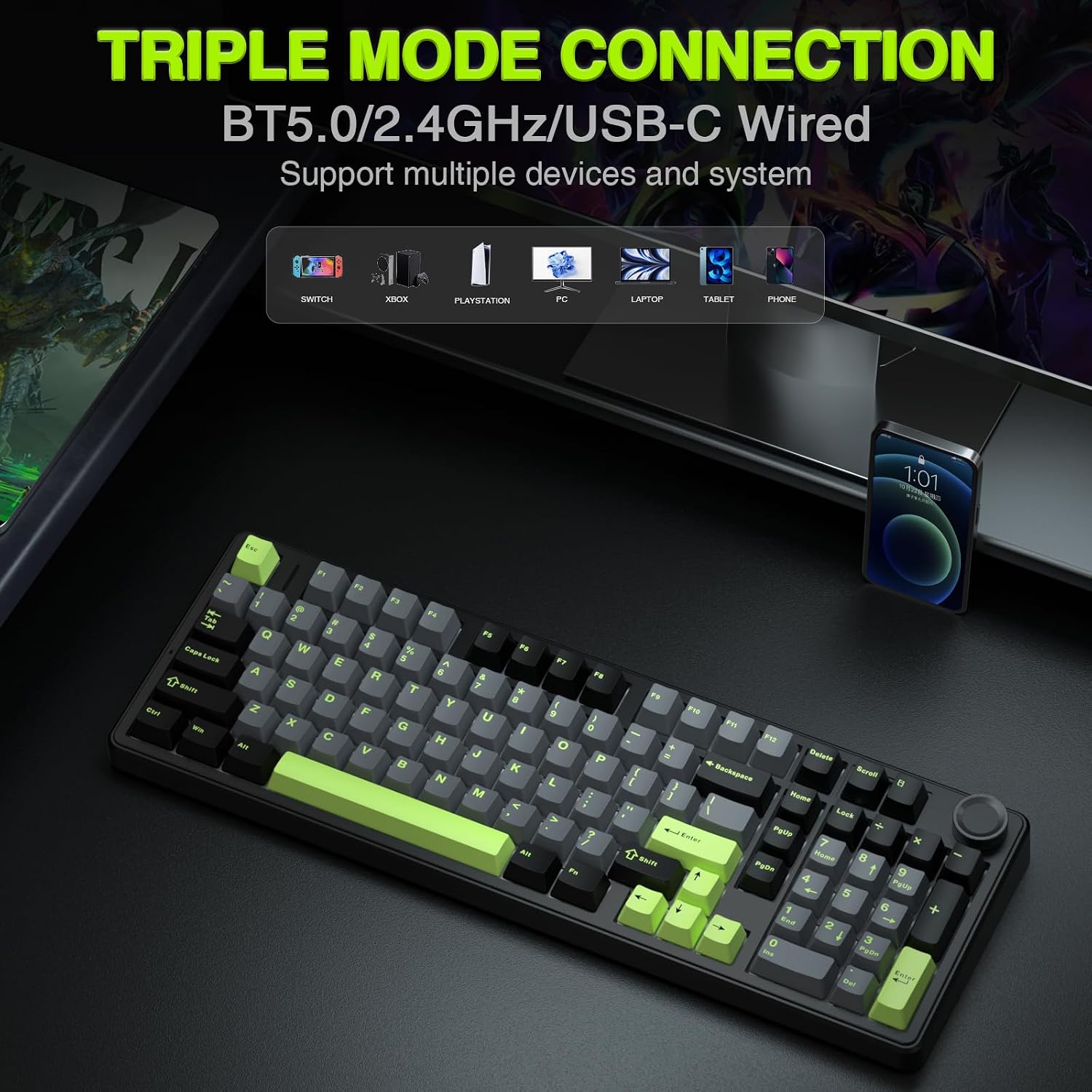 Thumbnail 2 de AULA F99 Pro Wireless Mechanical Keyboard with Knob (Tri-Mode BT5.0/2.4GHz/USB-C, Hot-Swappable) — Creamy Sound + RGB