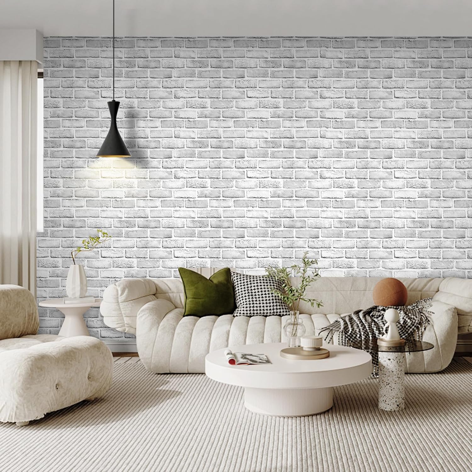 Thumbnail 5 de Shackcom Grey White Brick Wallpaper Self Adhesive 3 Pack (44.5 x 300 cm) – Peel & Stick PVC Vinyl for Walls