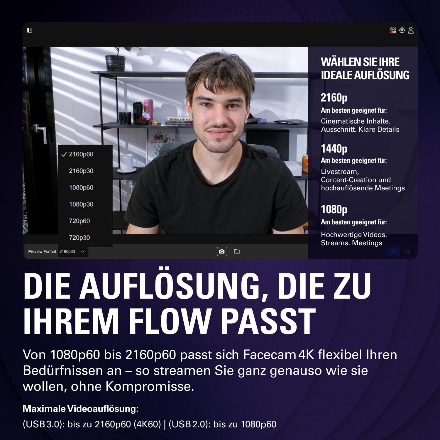 Thumbnail 4 de Elgato Facecam 4K – DSLR‑nahe Bildqualität, 4K60/UHD webcam mit Filterhalter und HDR
