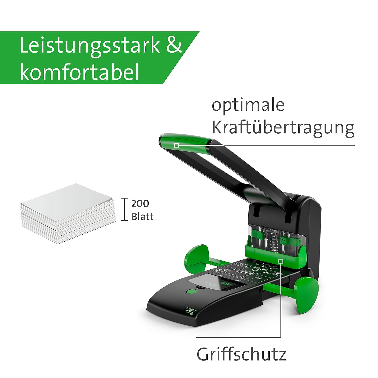 Detalle de Novus B 2200 re+new nachhaltiger Blocklocher – 2- oder 4-fach Lochung, 200 Blatt