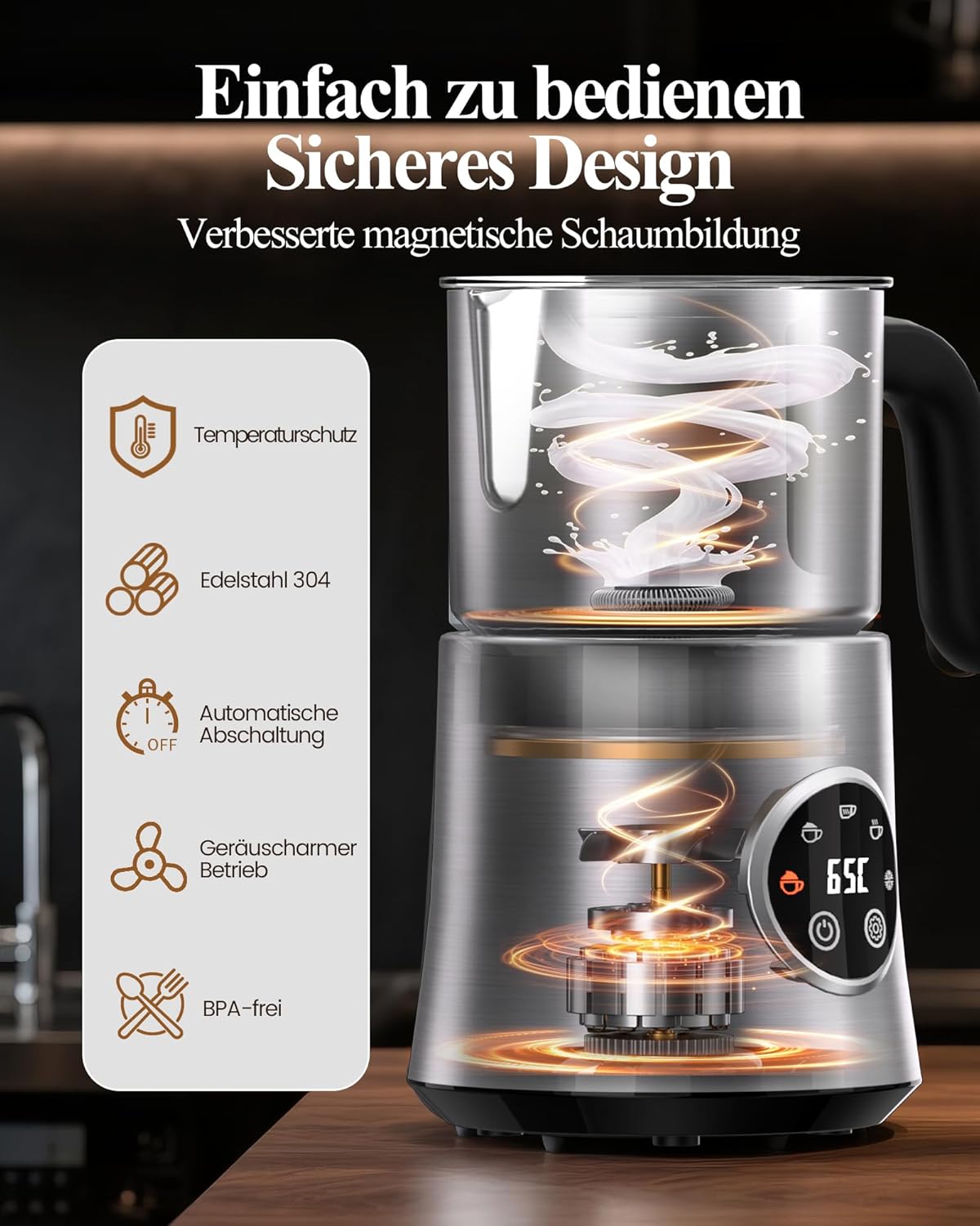 Thumbnail 6 de Elektrischer Milchaufschäumer 5-in-1 (500 ml) – Automatik für heißen & kalten Milchschaum, Latte & Cappuccino