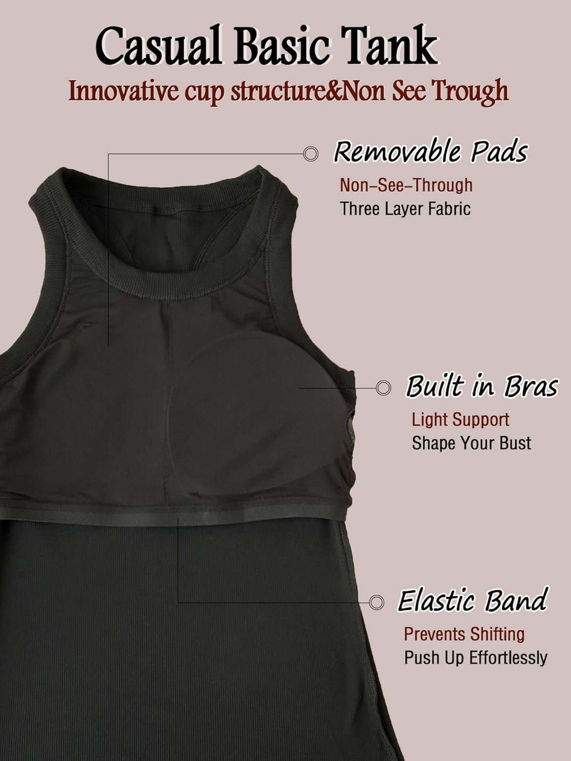 Thumbnail 3 de Danysu Racerback Tank Tops with Built-in Bra for Women – High Neck Ribbed Long Tank