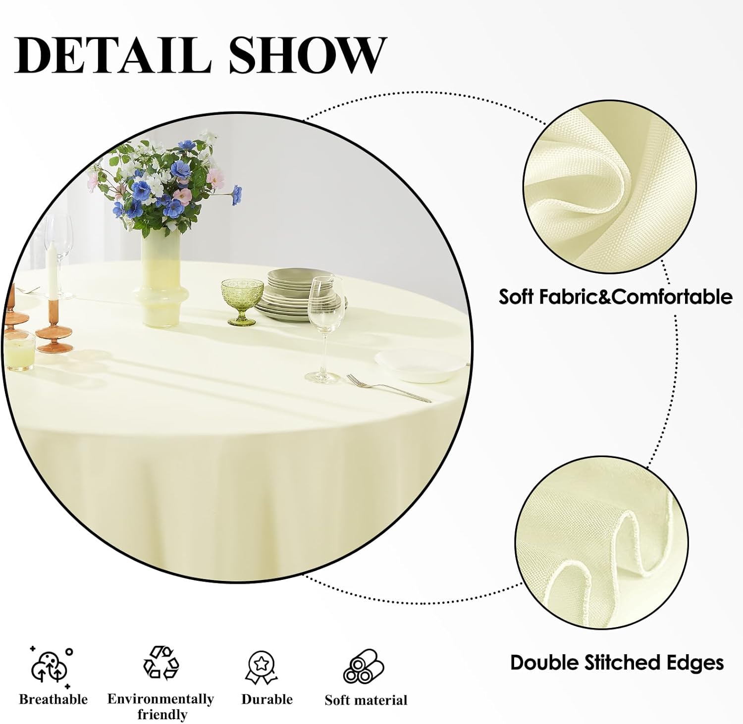 Thumbnail 3 de Aocoz Round Tablecloth 120 Inch (Ivory) 10-Pack — Washable Polyester Table Covers