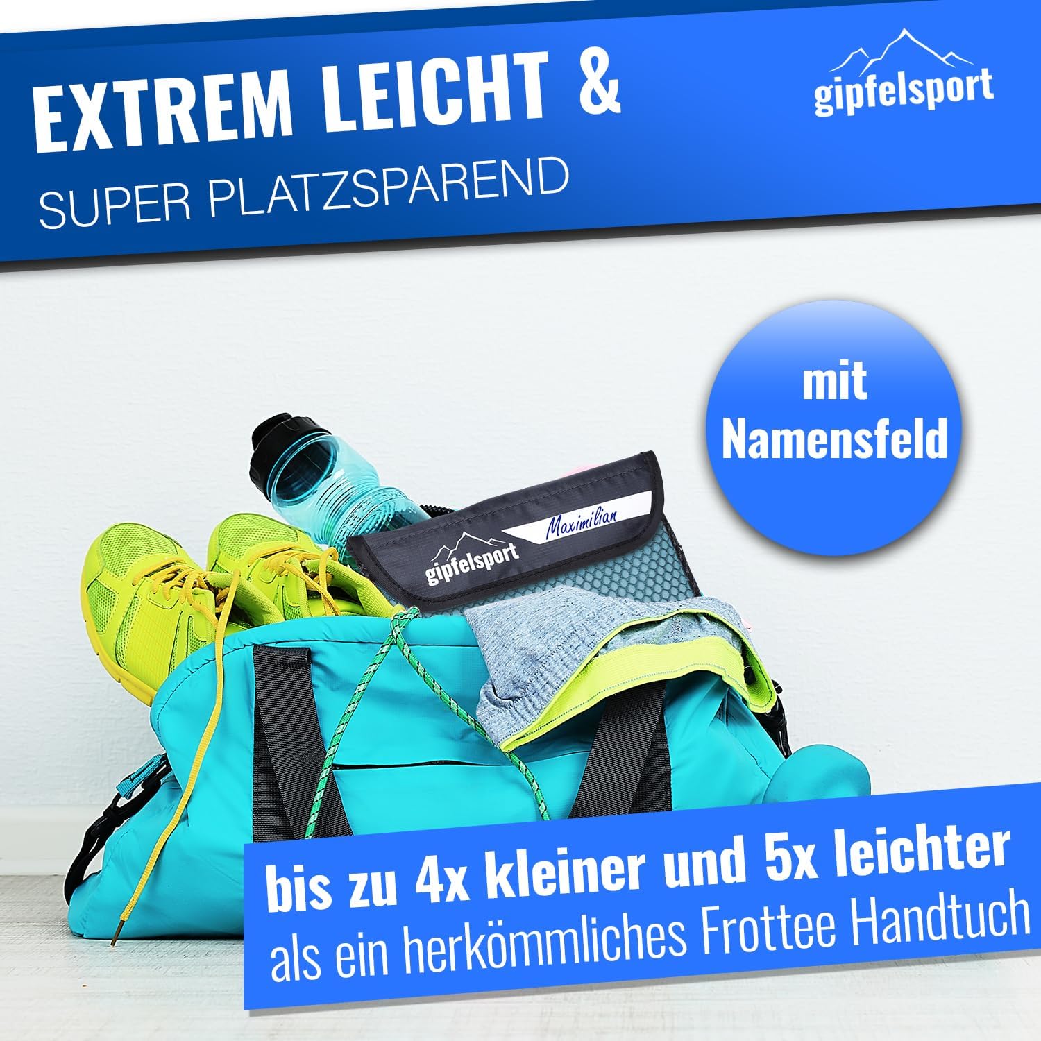 Thumbnail 2 de Gipfelsport Mikrofaser Handtuch 80x40 cm – kleines, schnelltrocknendes Reise- und Sporthandtuch in Hellblau