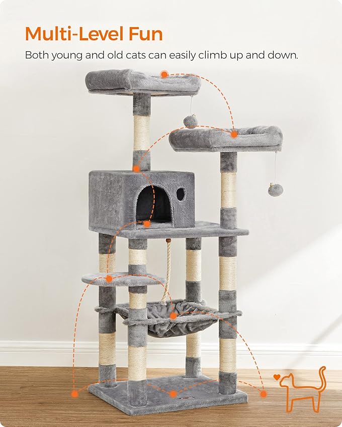 Detalle de Feandrea Árbol para Gatos de 143 cm 🐱 Torre Multinivel con Postes