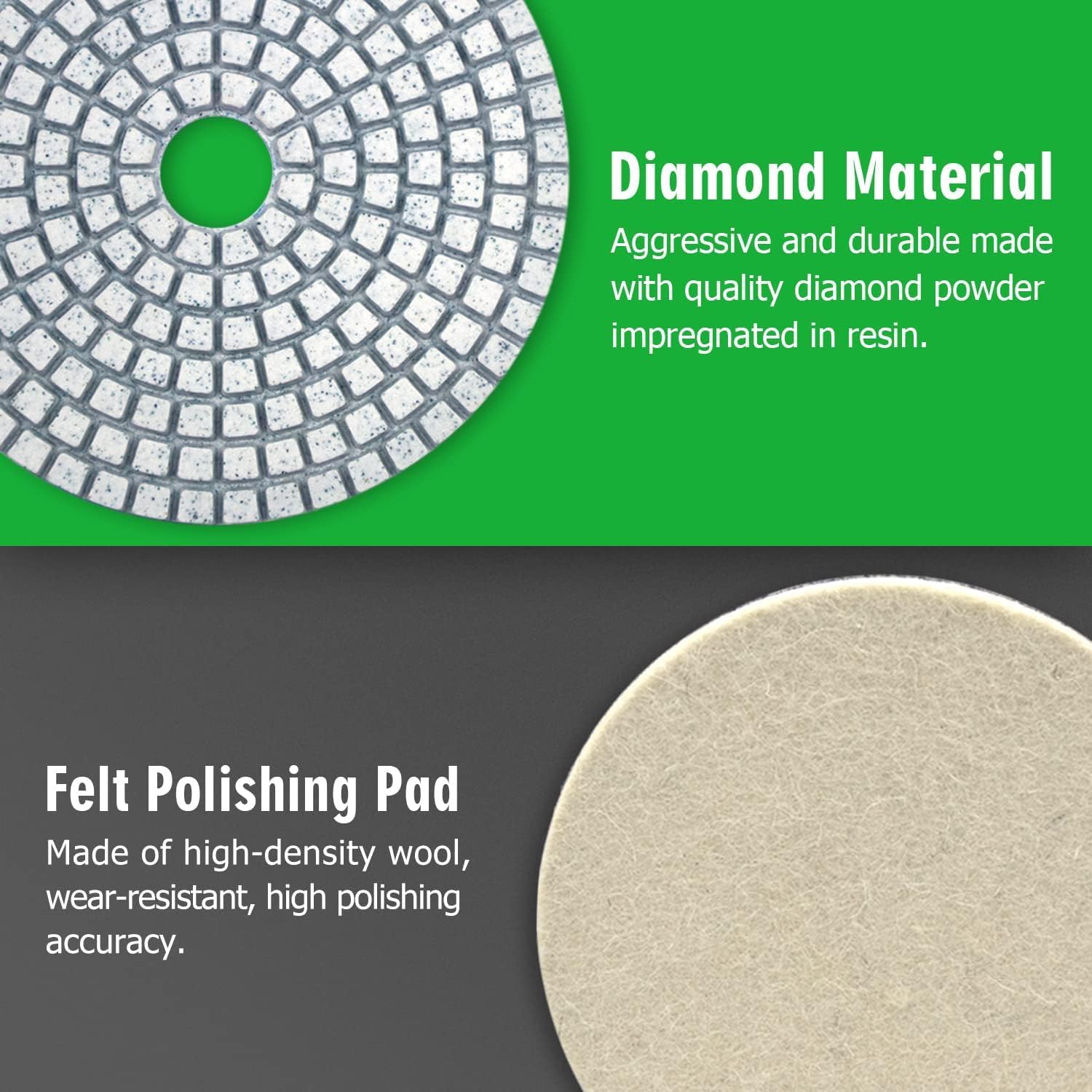 Thumbnail 1 de 4 Inch Diamond Polishing Pads Kit with 5/8''-11 Backer Pad — 12 Pieces for Wet/Dry Stone Polishing (Concrete, Granite, Marble, Quartz)