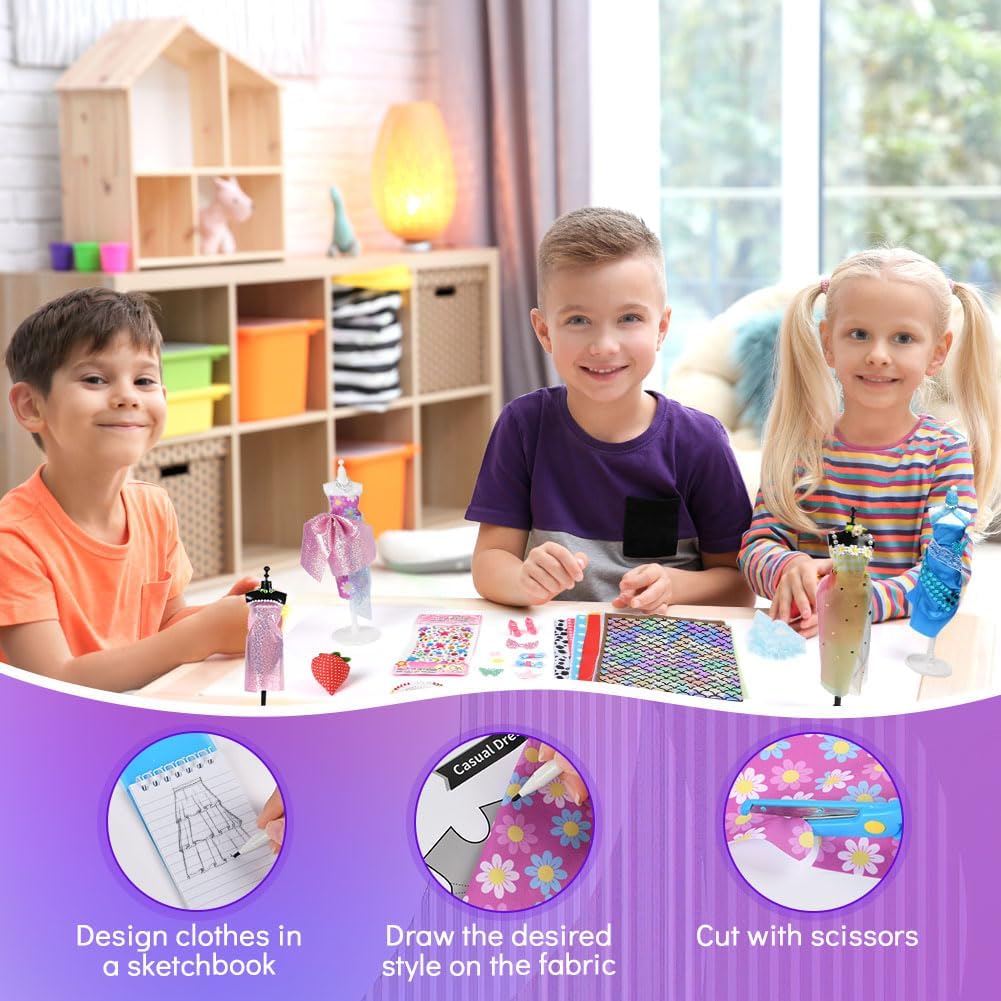 Detalle de Aomig Fashion Designer Kit for Girls with 2 Mannequins – Creative Dress Making Set for 6–12+