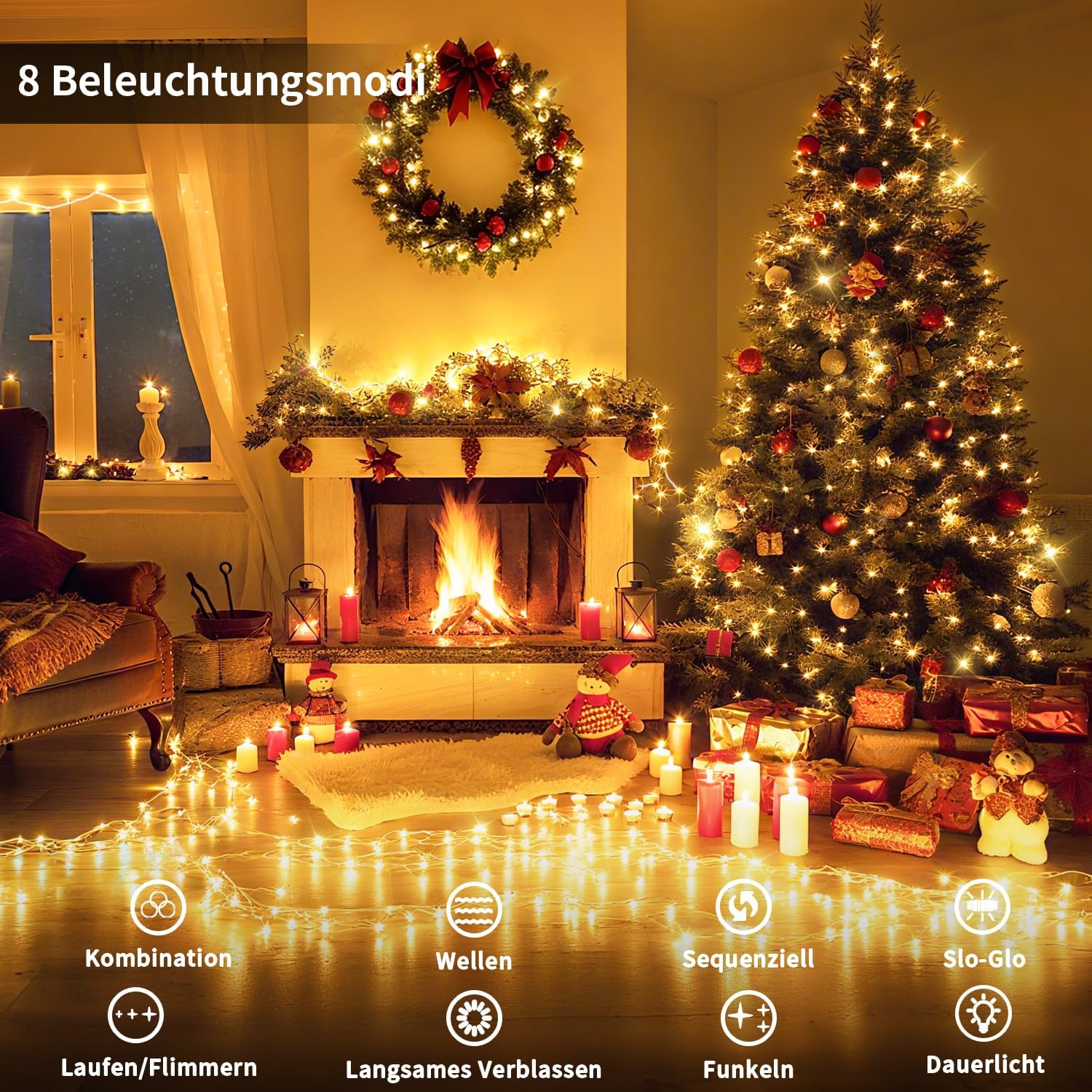 Detalle de JXLEDAYY 1200 LED Lichterkette für außen – 36 m Outdoor-Lichterkette mit Timer & Fernbedienung (Warmweiß)