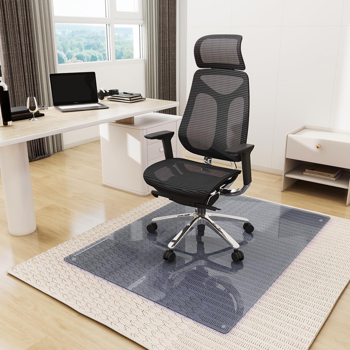 Thumbnail 6 de Koonmi Office Chair Mat for Carpet, 46" x 55" Tempered Glass, Grey