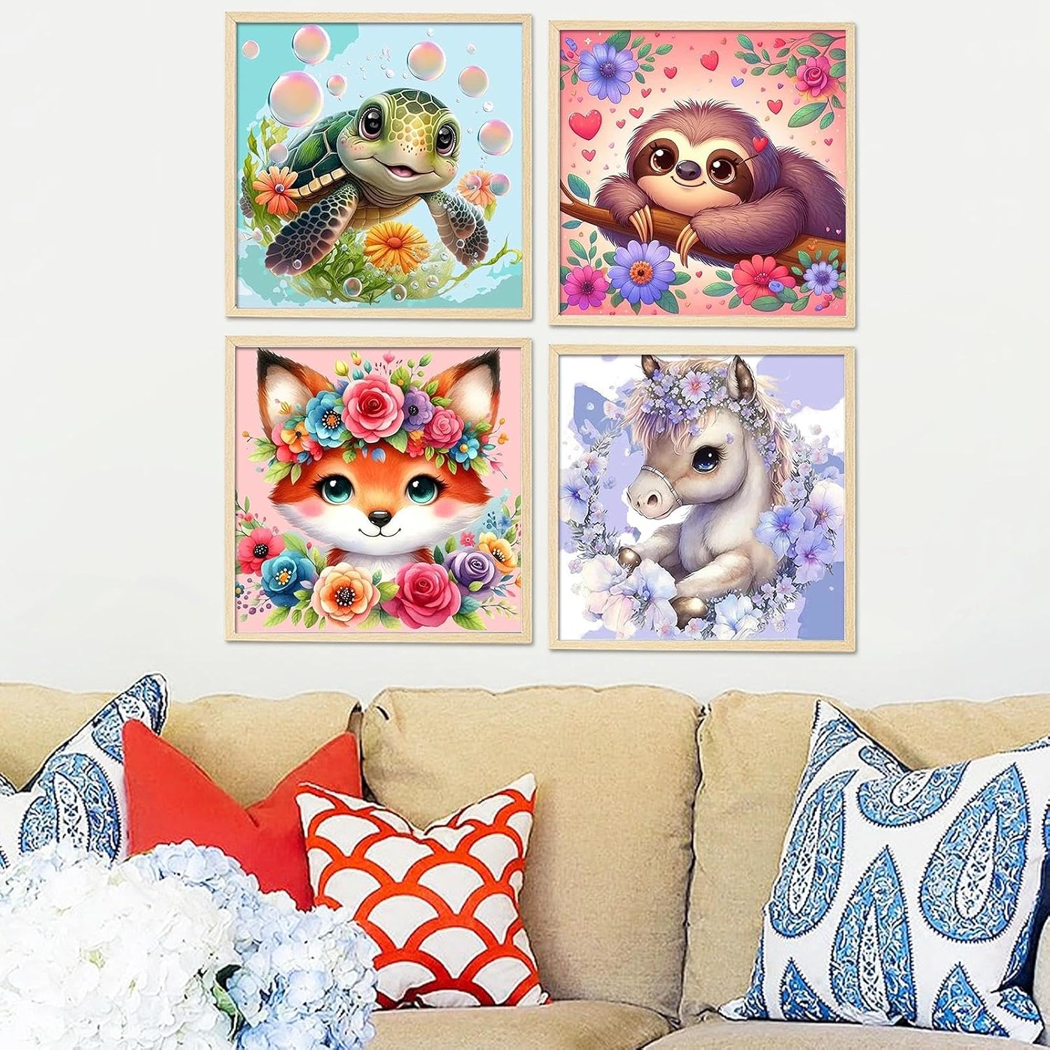 Detalle de YALKIN 4 Packs Paint by Numbers for Kids: Easy Animals Cartoon Painting Kits on Canvas