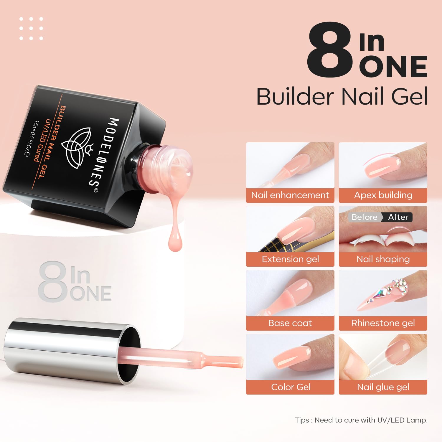 Detalle 2 de modelones Aufbaugel 15 ml Rosa đź’…