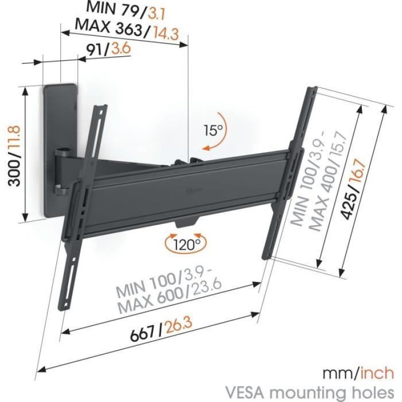 Detalle de Vogels TVM 1623, soporte de pared articulado para televisores de 40 a 77 pulgadas