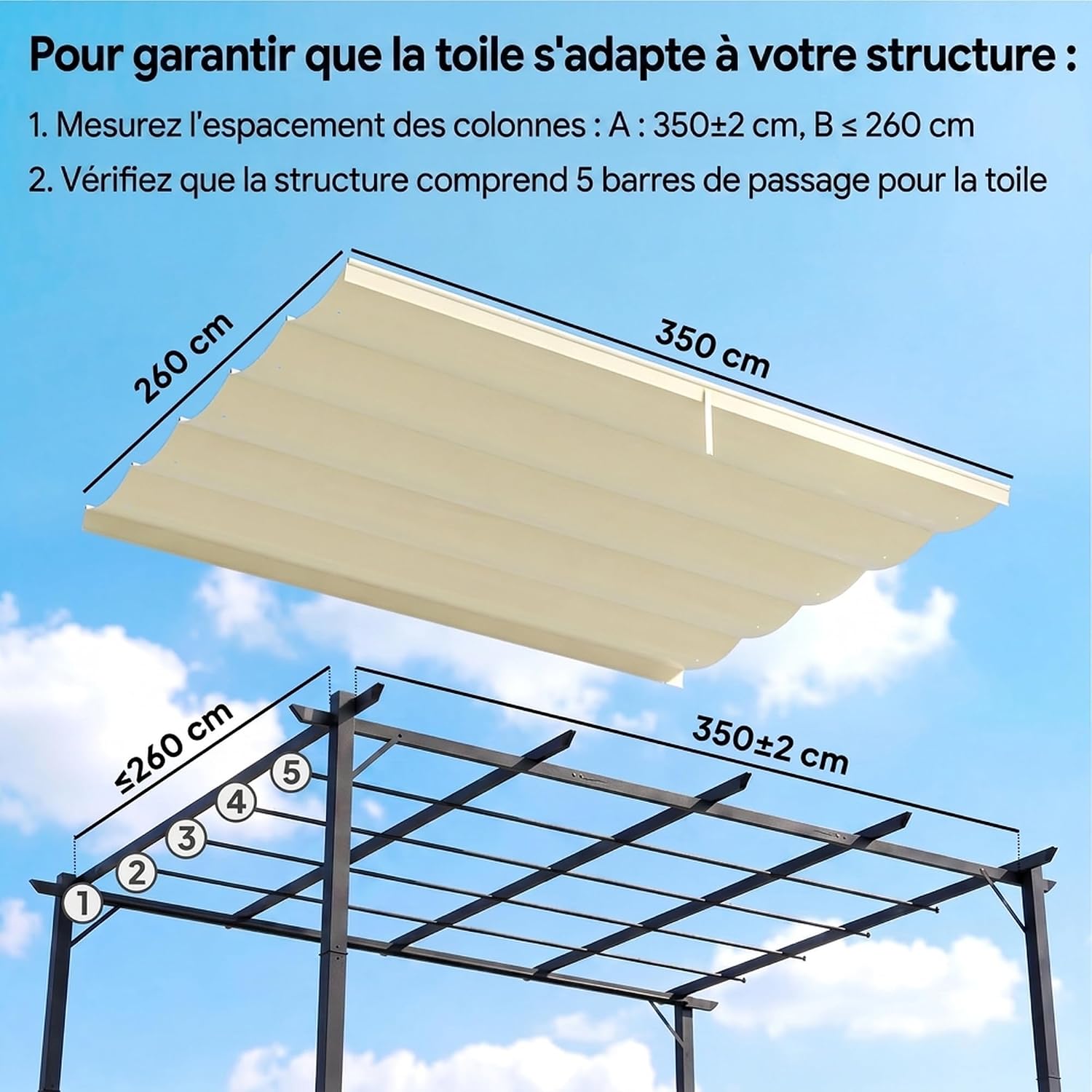 Detalle de Outsunny 84C-372V01CW pergoladoek 350 x 260 cm, crème polyester