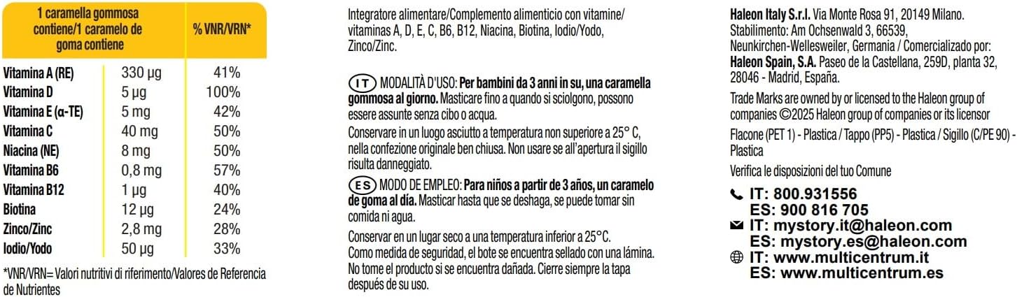 Detalle de Multicentrum VitaGummy: Integratore alimentare per bambini 3+ con vitamina D e iodio, gusto frutta mista, 60 gummy
