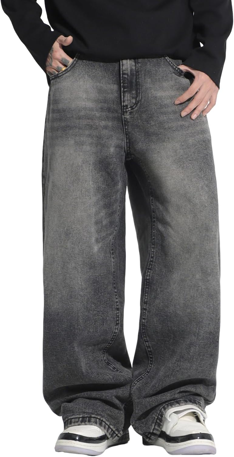 Detalle de Zewool Herren Hip Hop Baggy Jeans – Zerstörte Distressed Denim im Y2K-Style, Weite Beinform