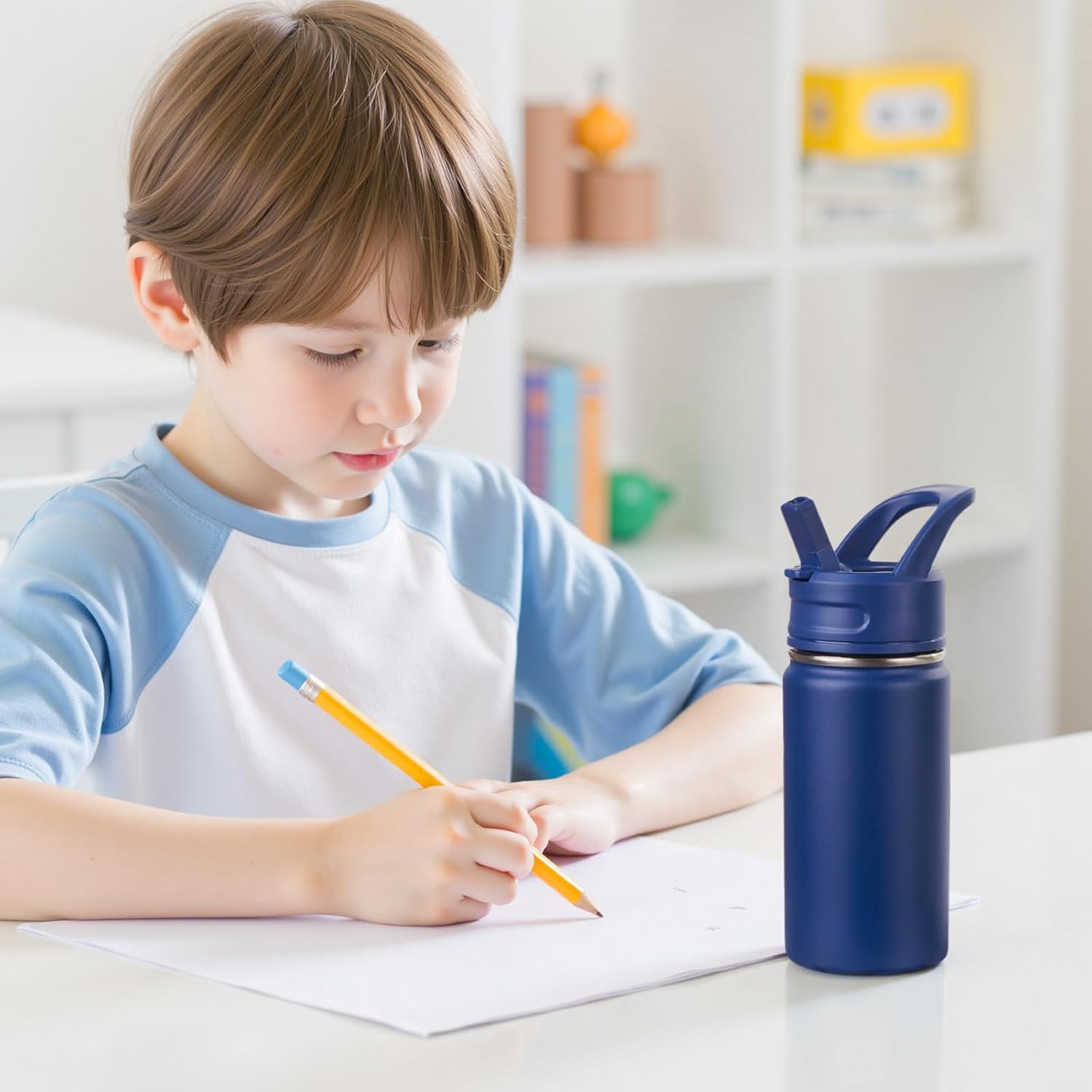 Thumbnail 6 de Fijinhom 12oz Kids Water Bottle (BPA-Free, Leak-Proof, Insulated) with Straw – Blue