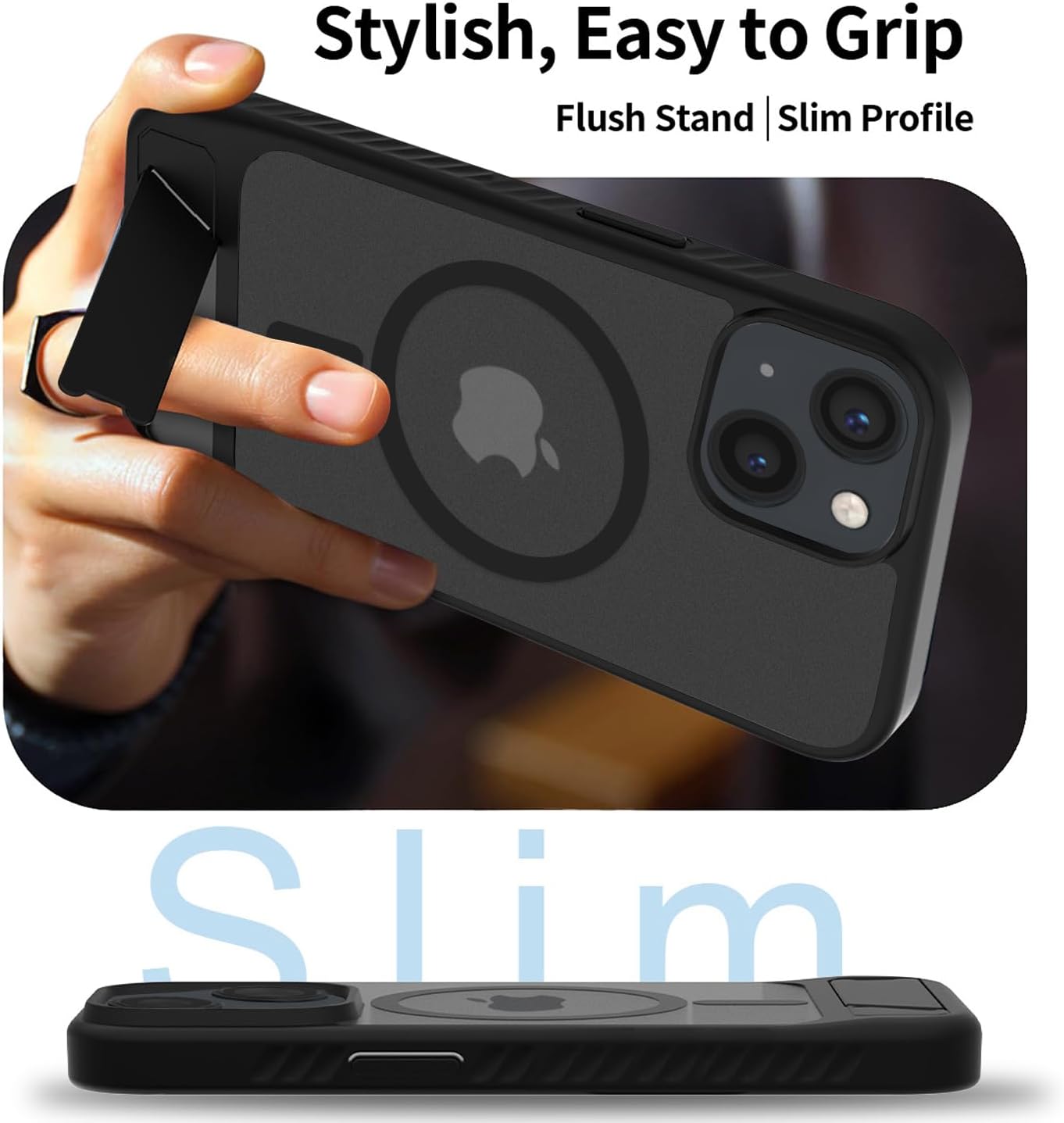 Thumbnail 6 de Coque magnétique jrester pour iPhone 13 avec support + protections écran et caméra (TPU/PC) – Noir