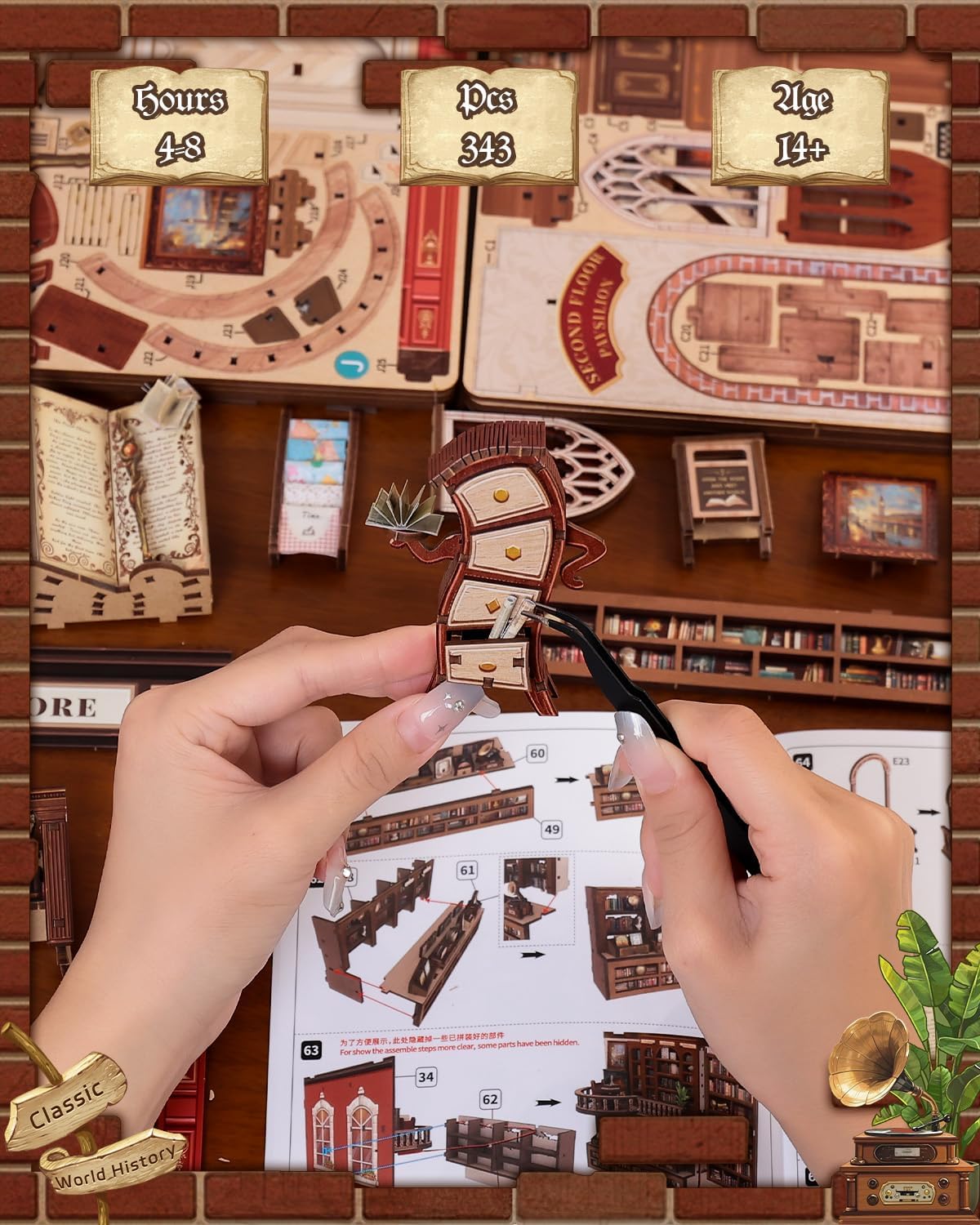 Thumbnail 5 de CUTEBEE Puzzle 3D Librairie Magique Britannique Book Nook (Thames Bookstore) – maison de poupée DIY à monter avec LED