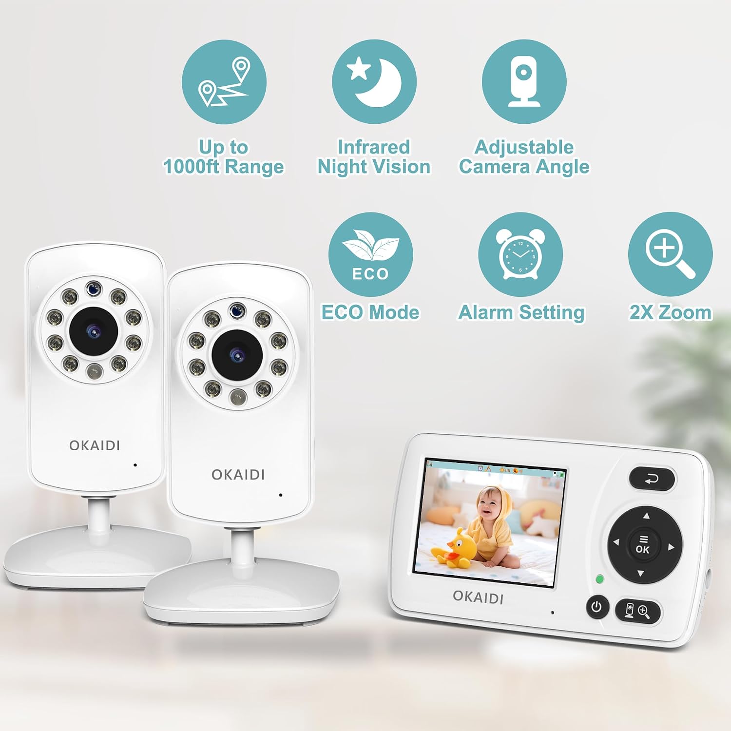 Detalle 2 de OKAIDI OD8021-2 Baby Monitor with Two Cameras, 2.4-Inch Screen and Night Vision