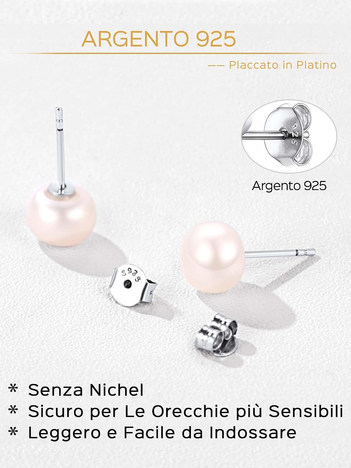 Detalle 2 de ChicSilver Orecchini Perle Donna Argento 925 4/6/8/10 mm